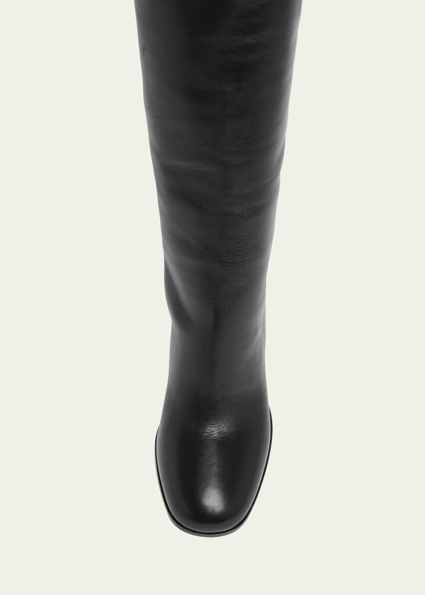 Prada Triangle Logo Leather Block-Heel Knee Boots Image 4 of 4