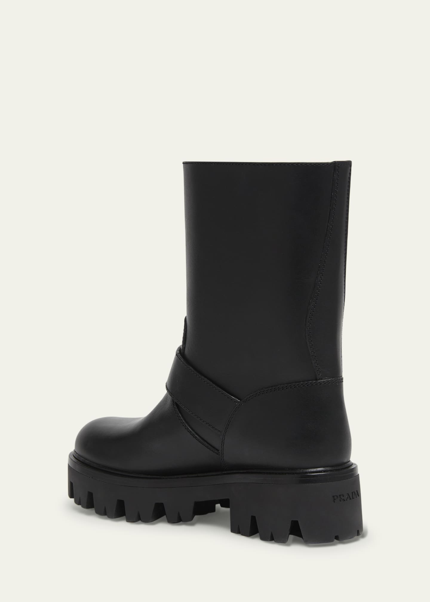 Prada Triangle Logo Leather Moto Booties Image 2 of 4