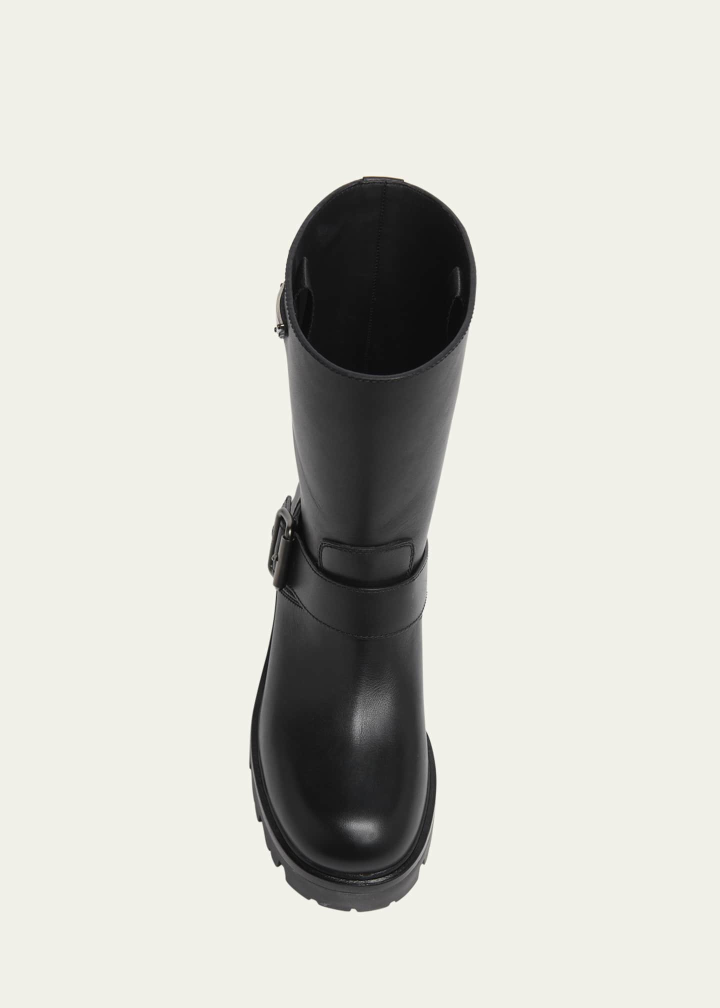 Prada Triangle Logo Leather Moto Booties Image 4 of 4