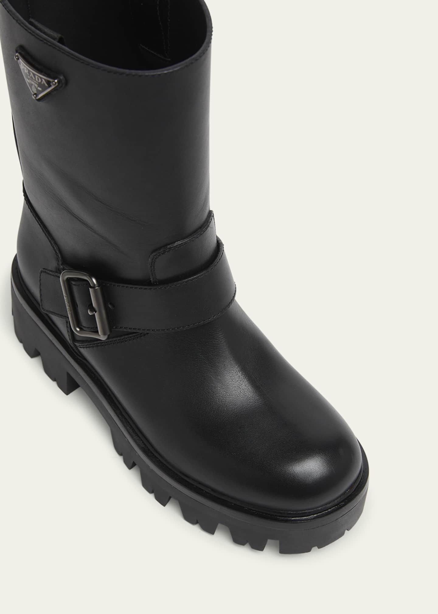 Prada Triangle Logo Leather Moto Booties Image 3 of 4