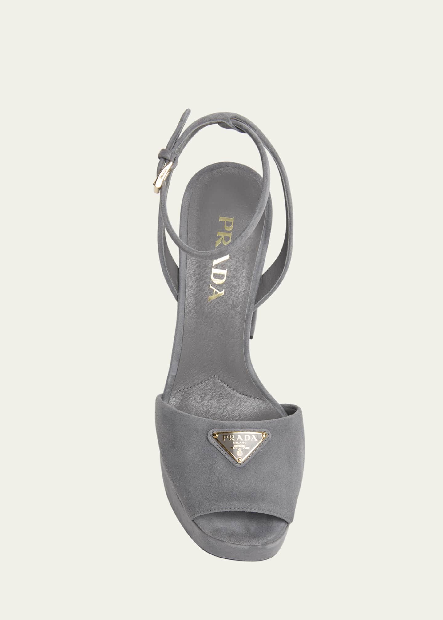 Prada Triangle Logo Suede Ankle-Strap Platform Sandals Image 4 of 4