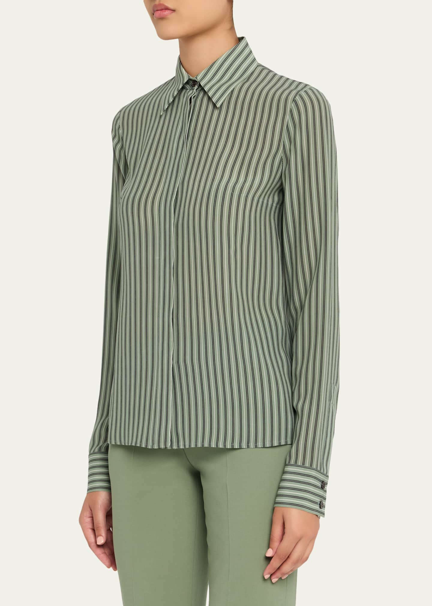 Michael Kors Collection Hansen Striped Silk Pajama Shirt Image 4 of 5
