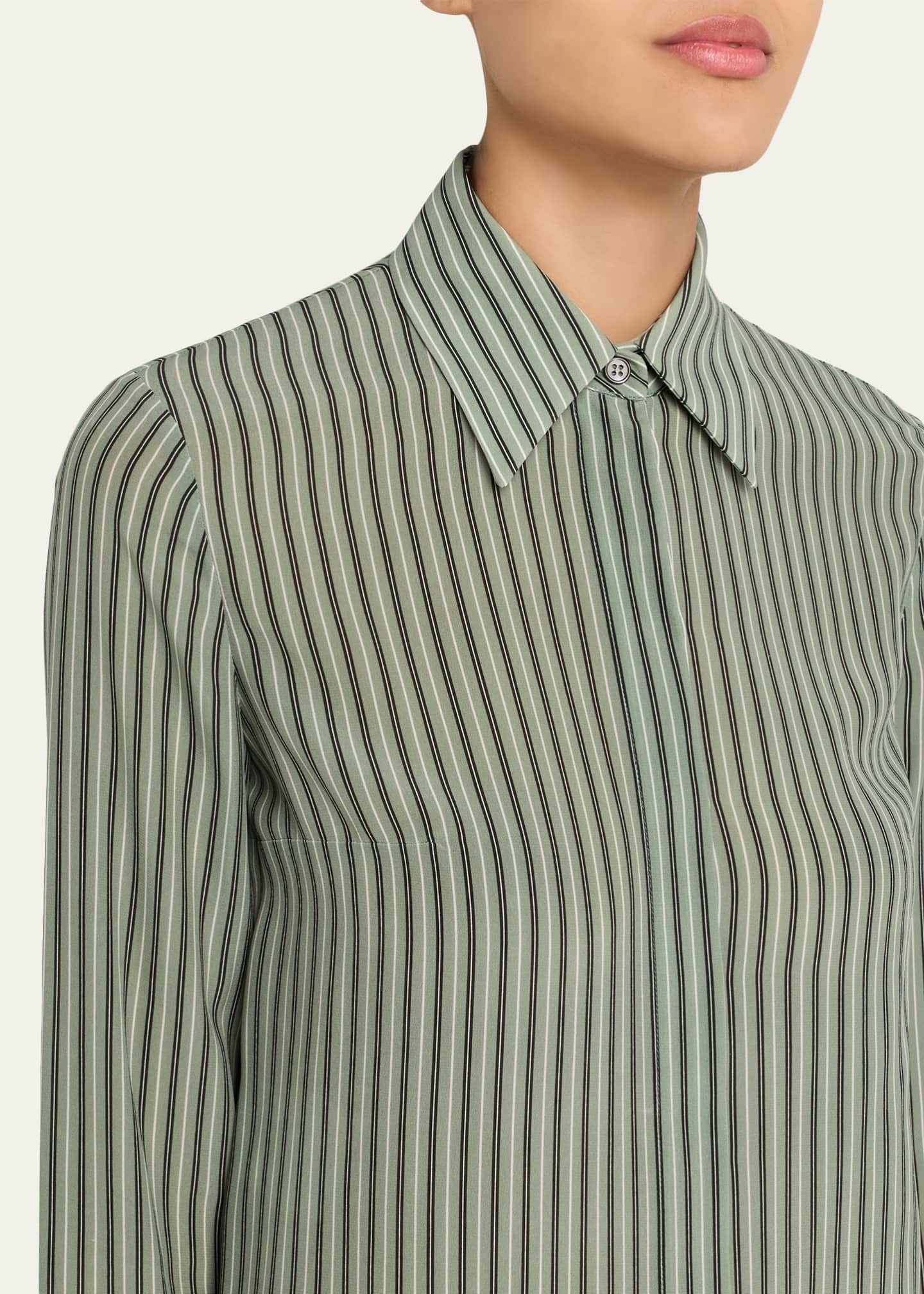 Michael Kors Collection Hansen Striped Silk Pajama Shirt Image 5 of 5