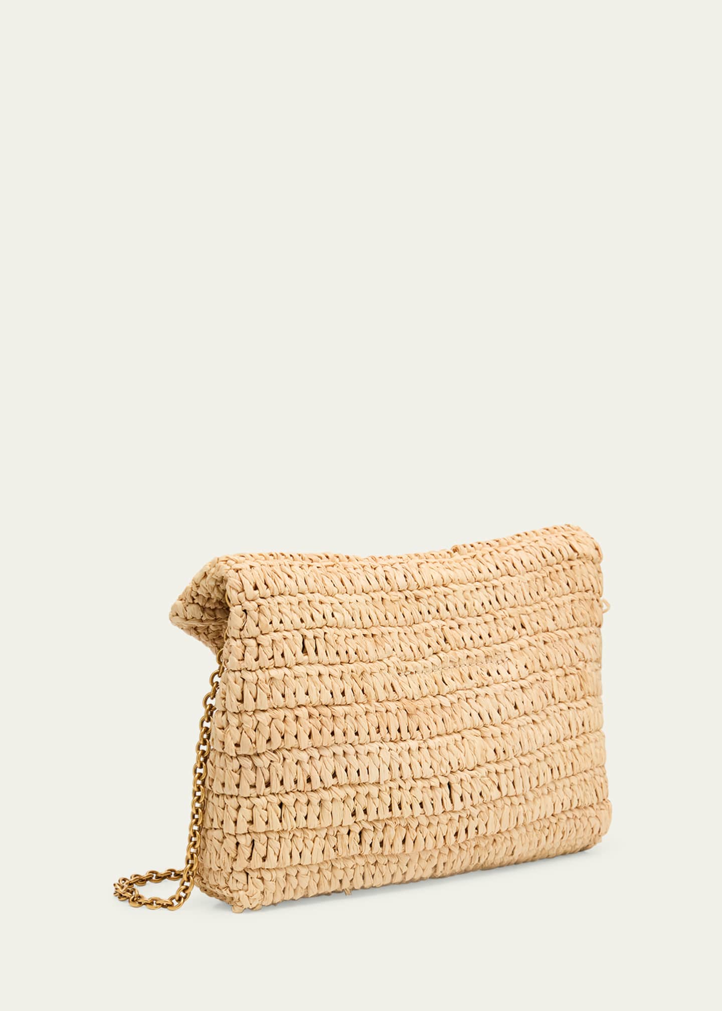Envelope Flap YSL Pouch Bag in Raffia