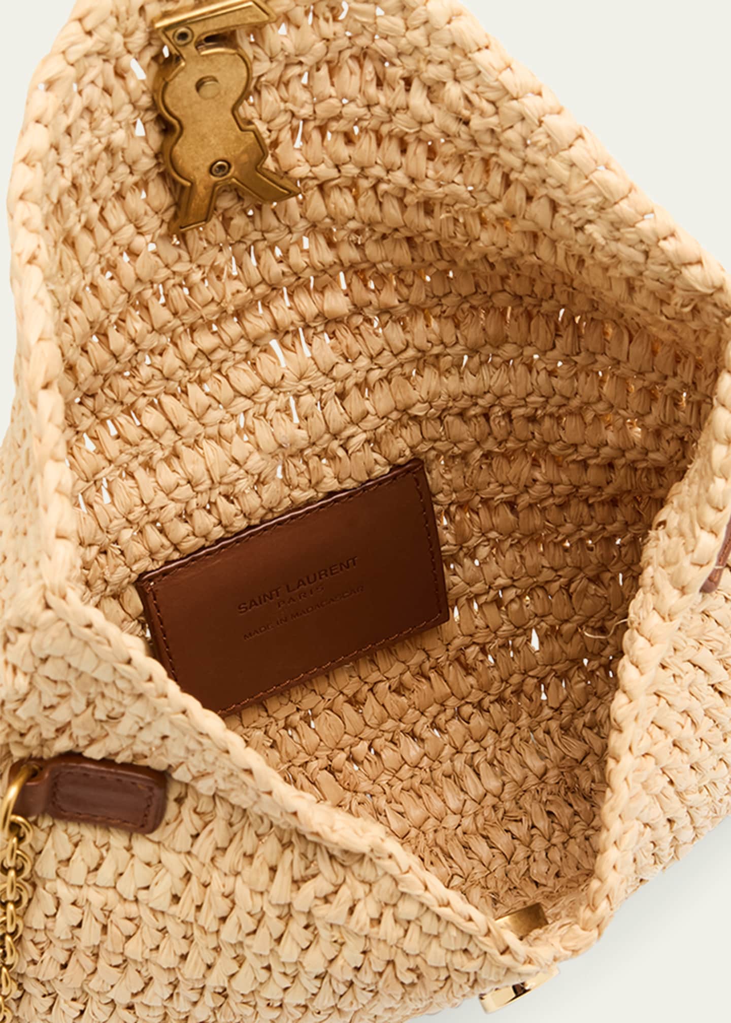 Envelope Flap YSL Pouch Bag in Raffia