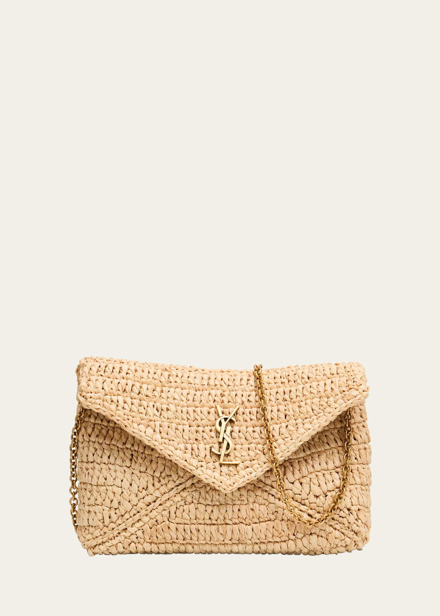 Saint Laurent Envelope Flap YSL Shoulder Bag in Raffia - Bergdorf