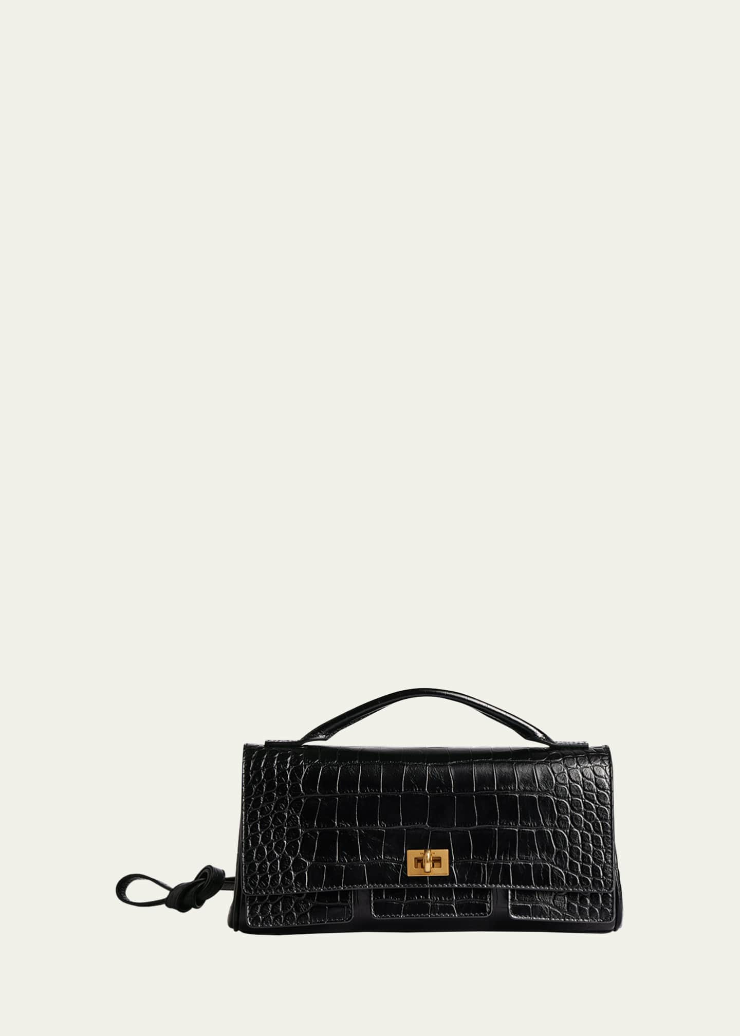Balenciaga Bel Air Small Croc-Embossed Leather Clutch Bag