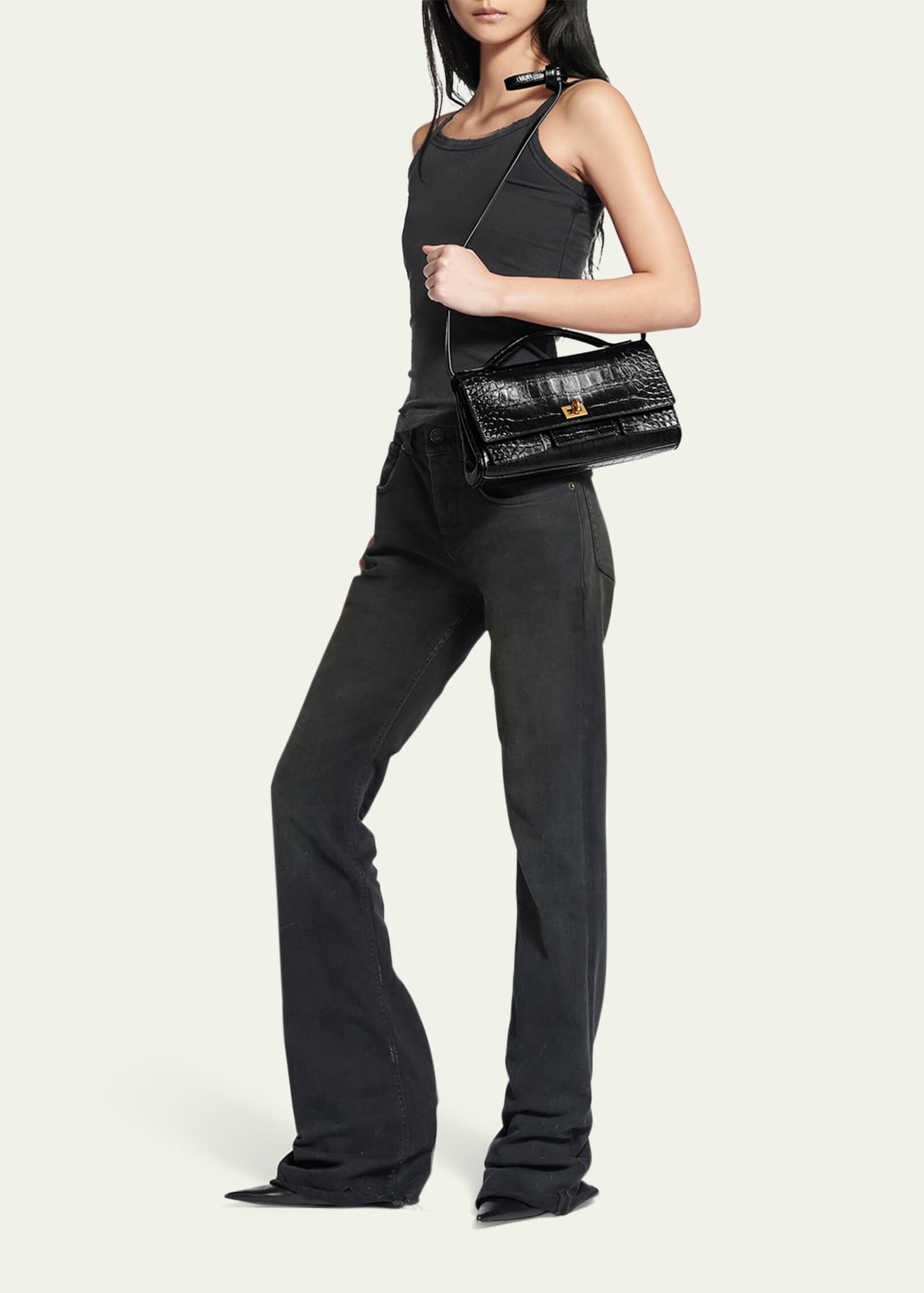 Balenciaga Bel Air Small Croc-Embossed Leather Clutch Bag