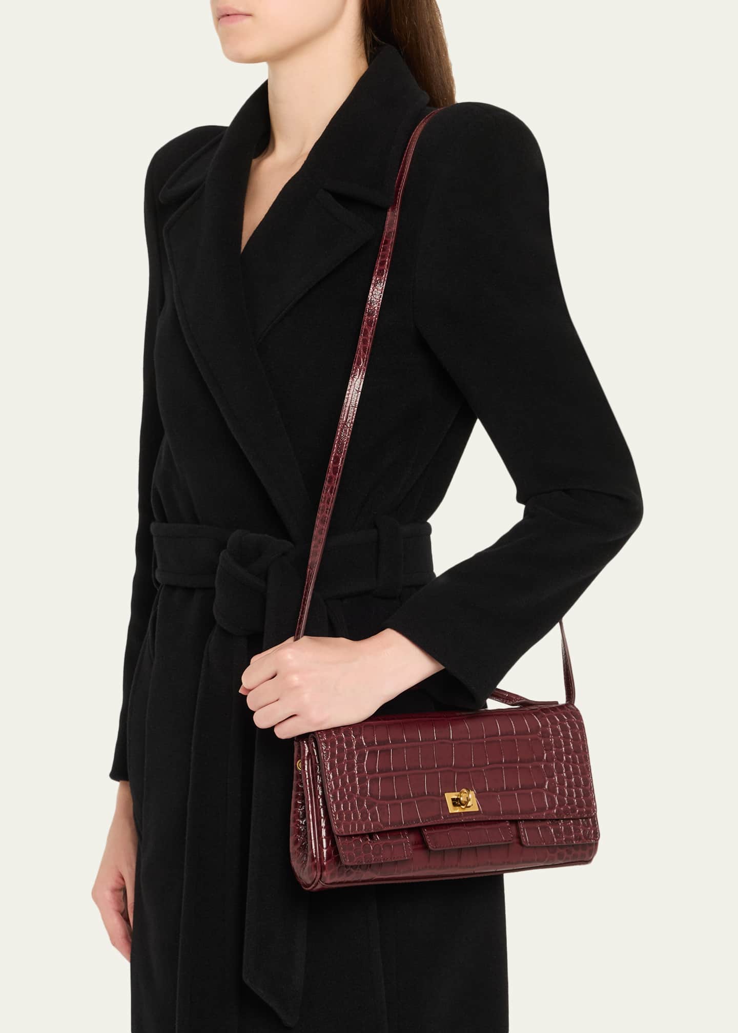 Balenciaga Bel Air Small Croc-Embossed Leather Clutch Bag Image 2 of 6