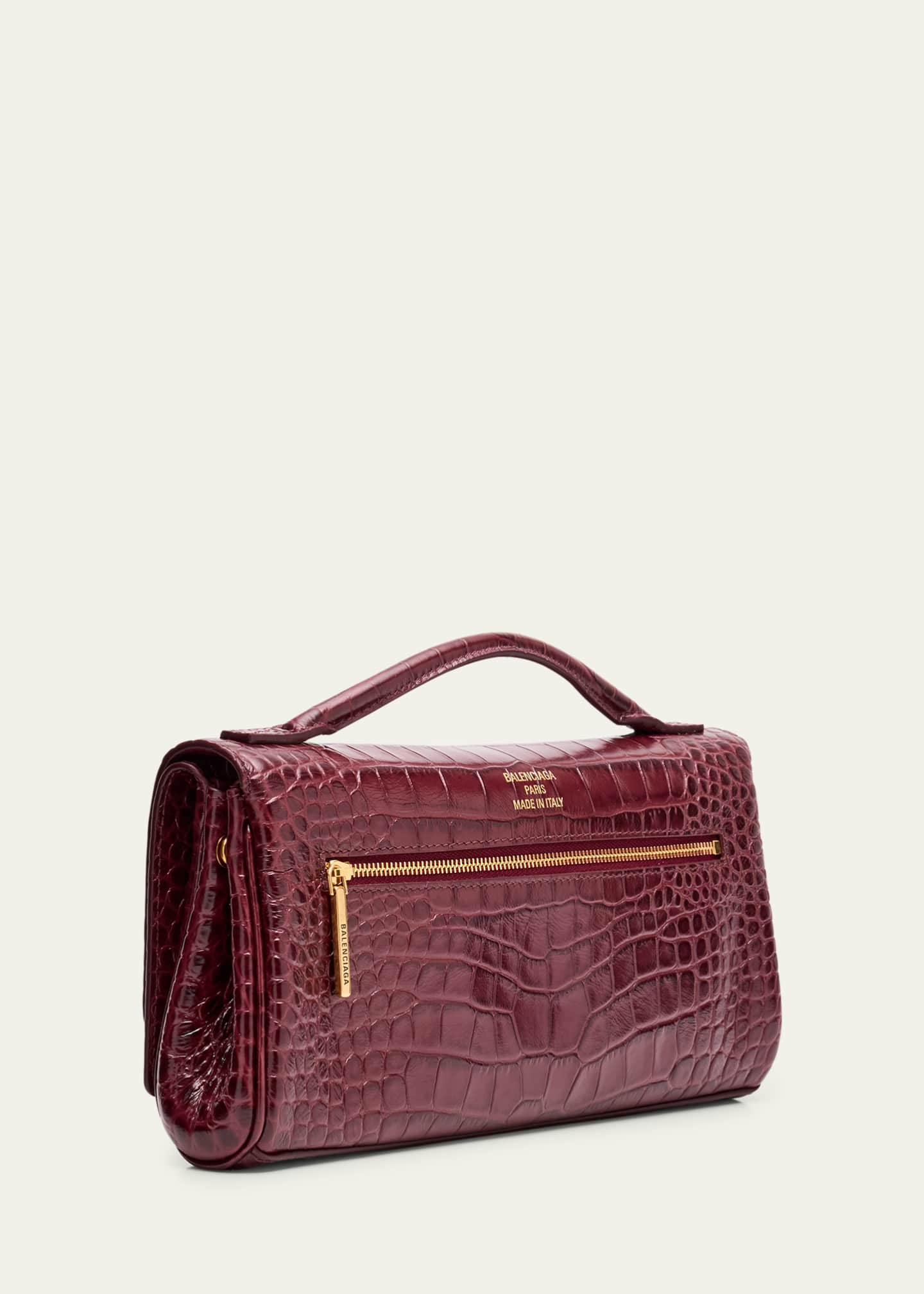 Balenciaga Bel Air Small Croc-Embossed Leather Clutch Bag Image 3 of 6