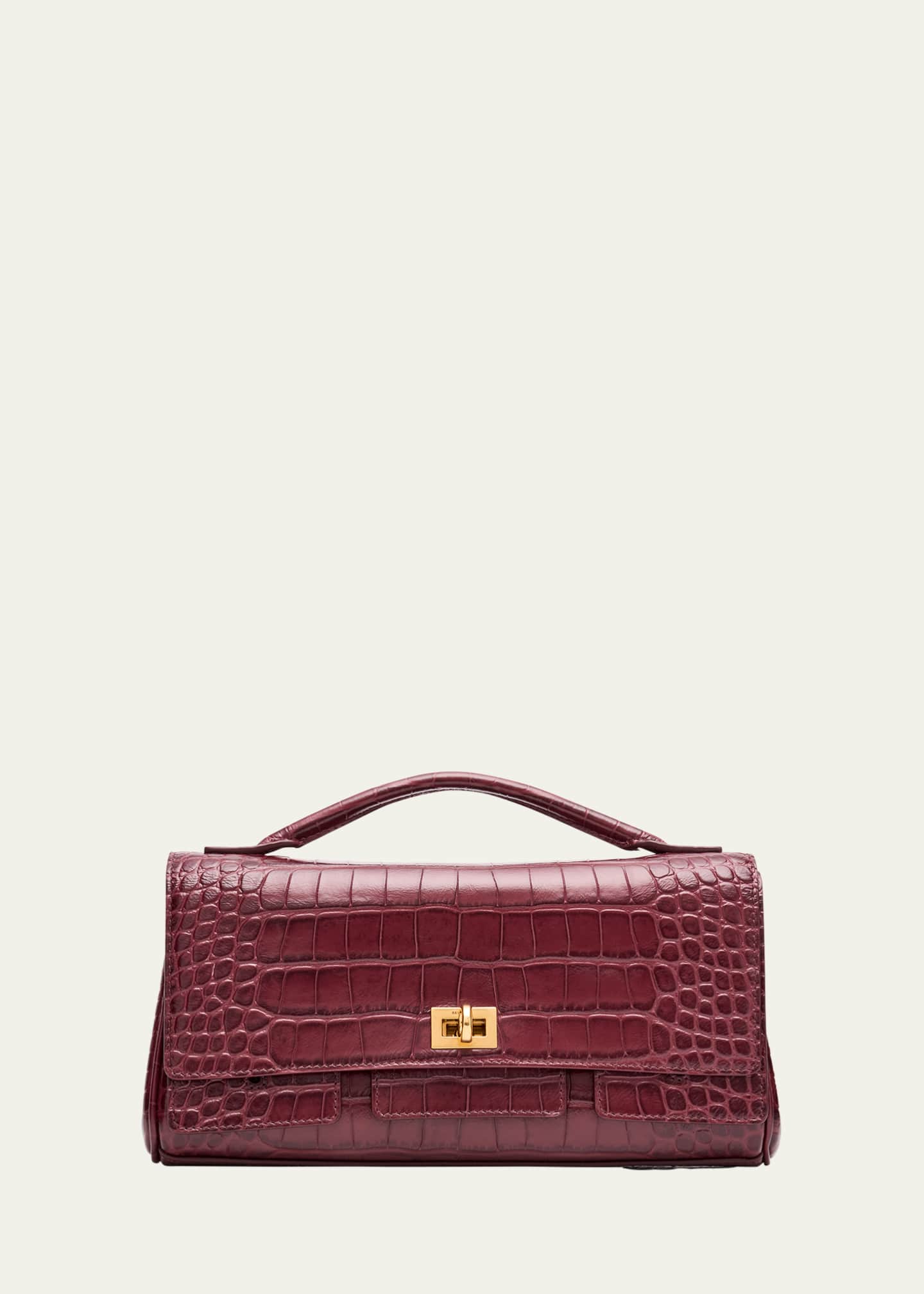 Balenciaga Bel Air Small Croc-Embossed Leather Clutch Bag Image 1 of 6