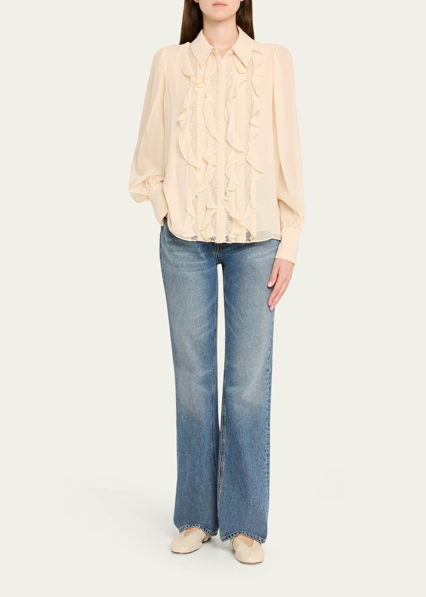 Claire Silk Chiffon Ruffle Button-Front Blouse