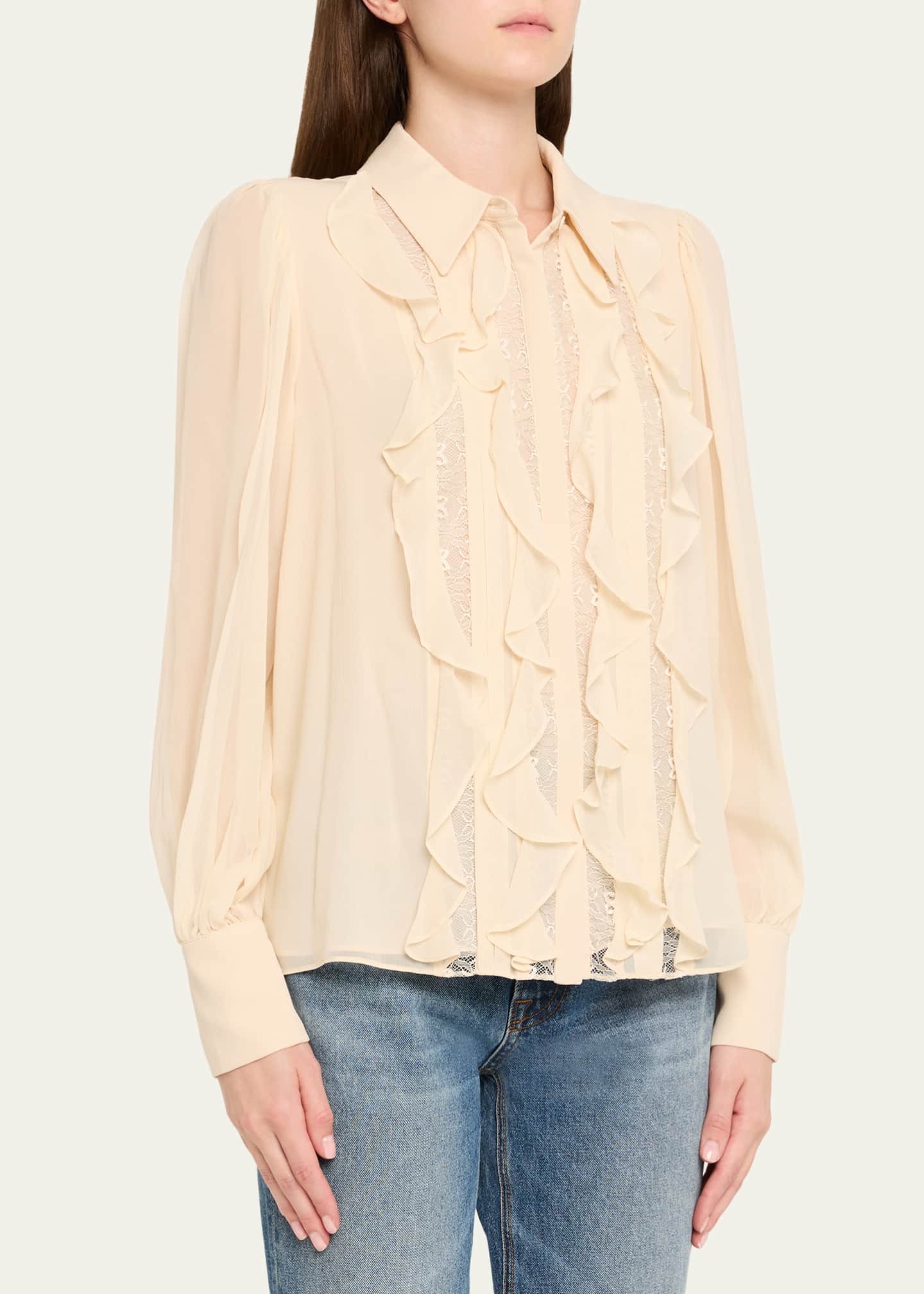 Claire Silk Chiffon Ruffle Button-Front Blouse