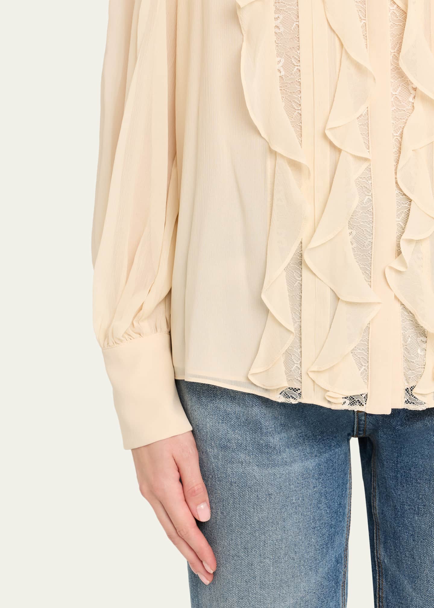 Claire Silk Chiffon Ruffle Button-Front Blouse
