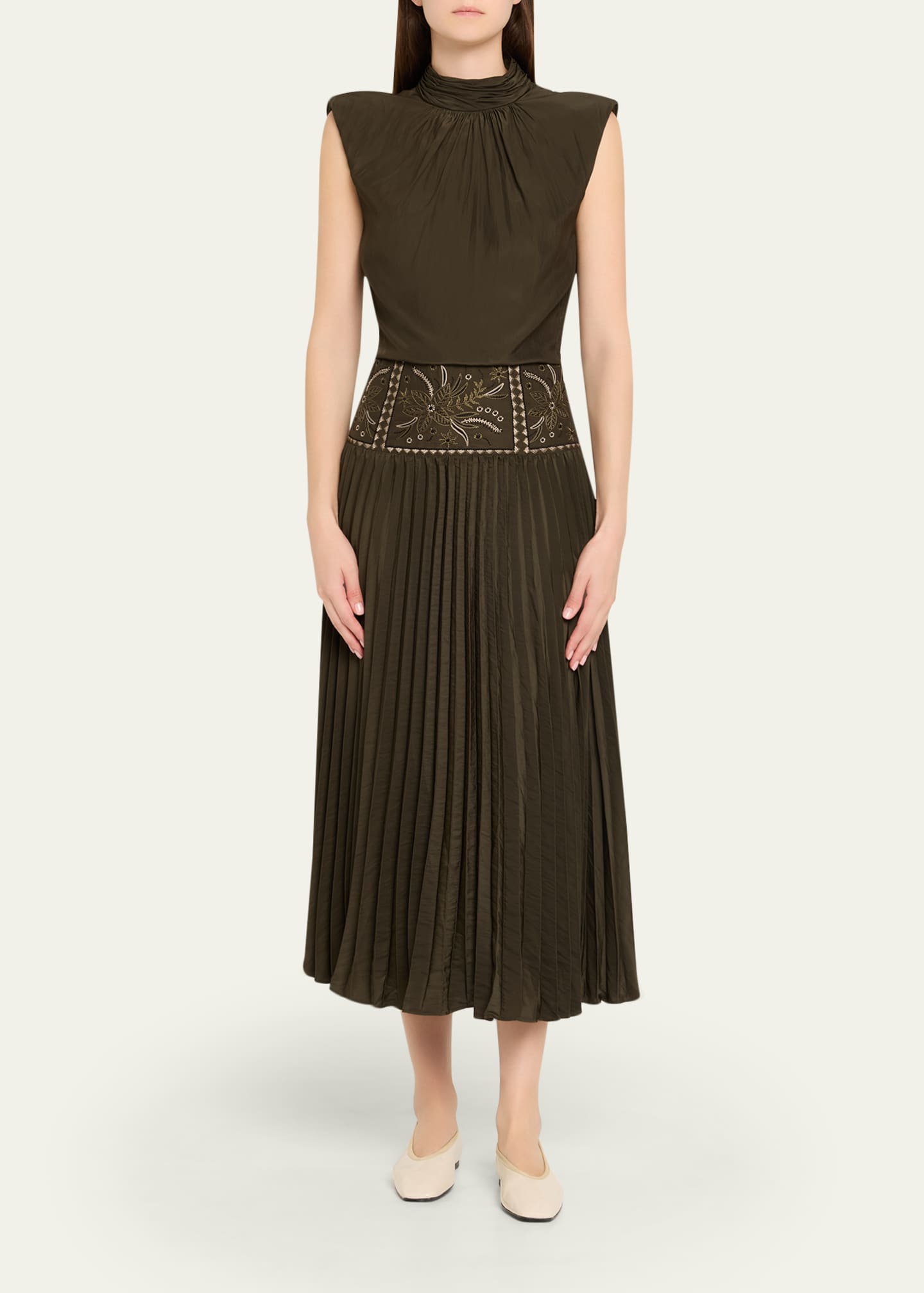 Kimberly Embroidered Pleated Midi Dress