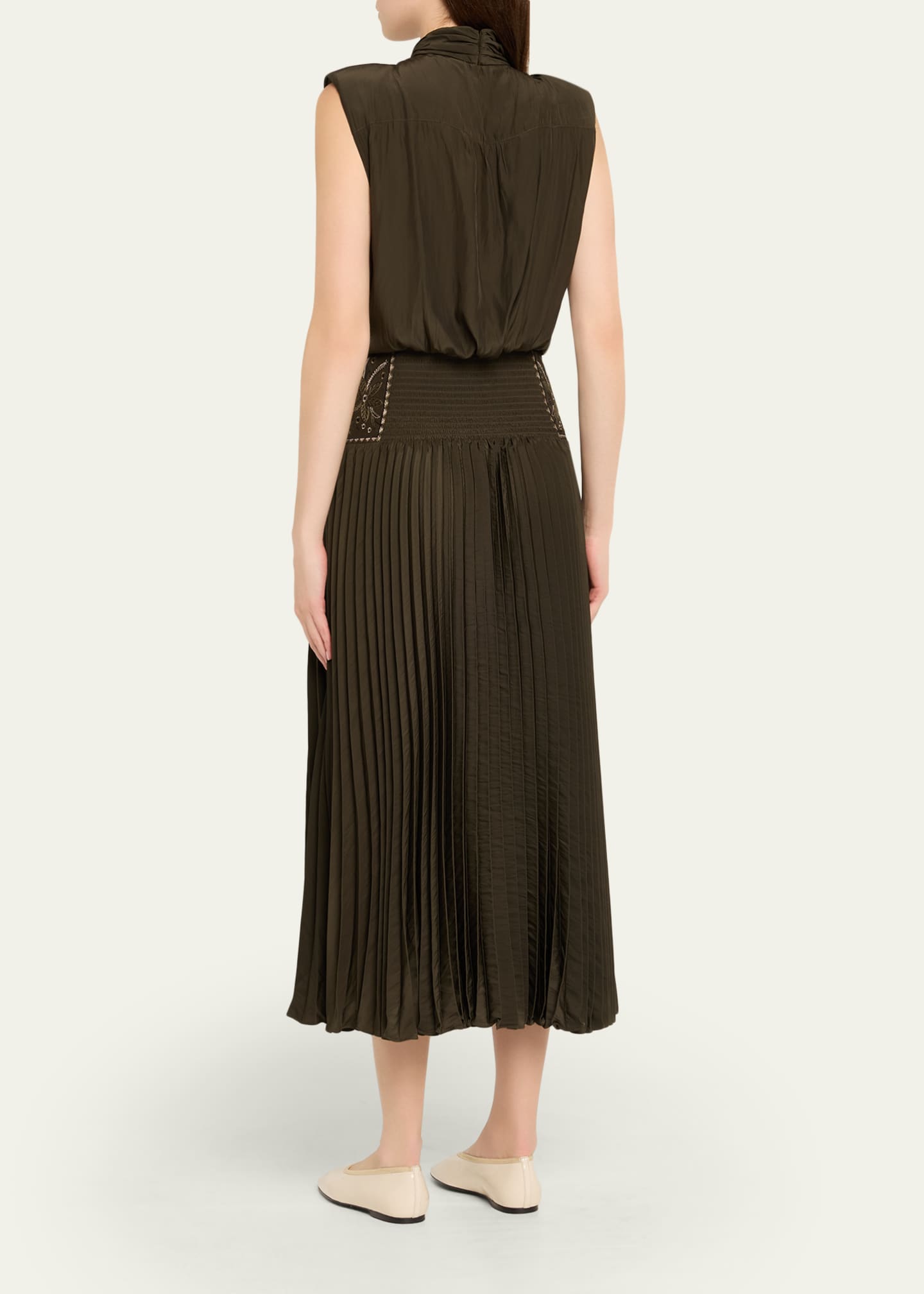 Kimberly Embroidered Pleated Midi Dress
