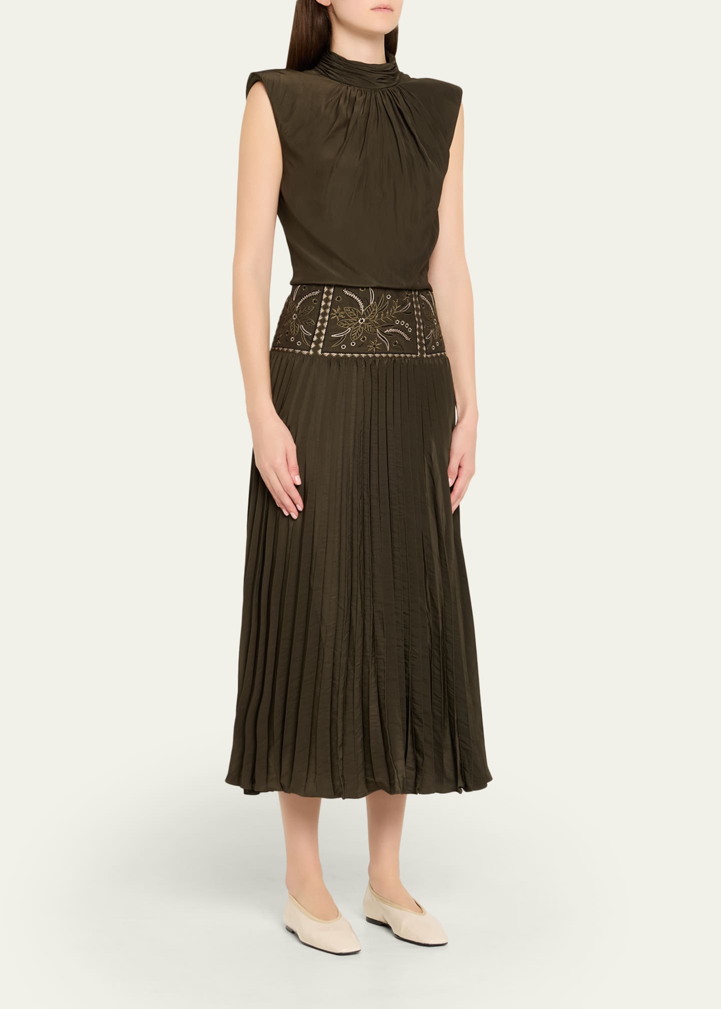Kimberly Embroidered Pleated Midi Dress