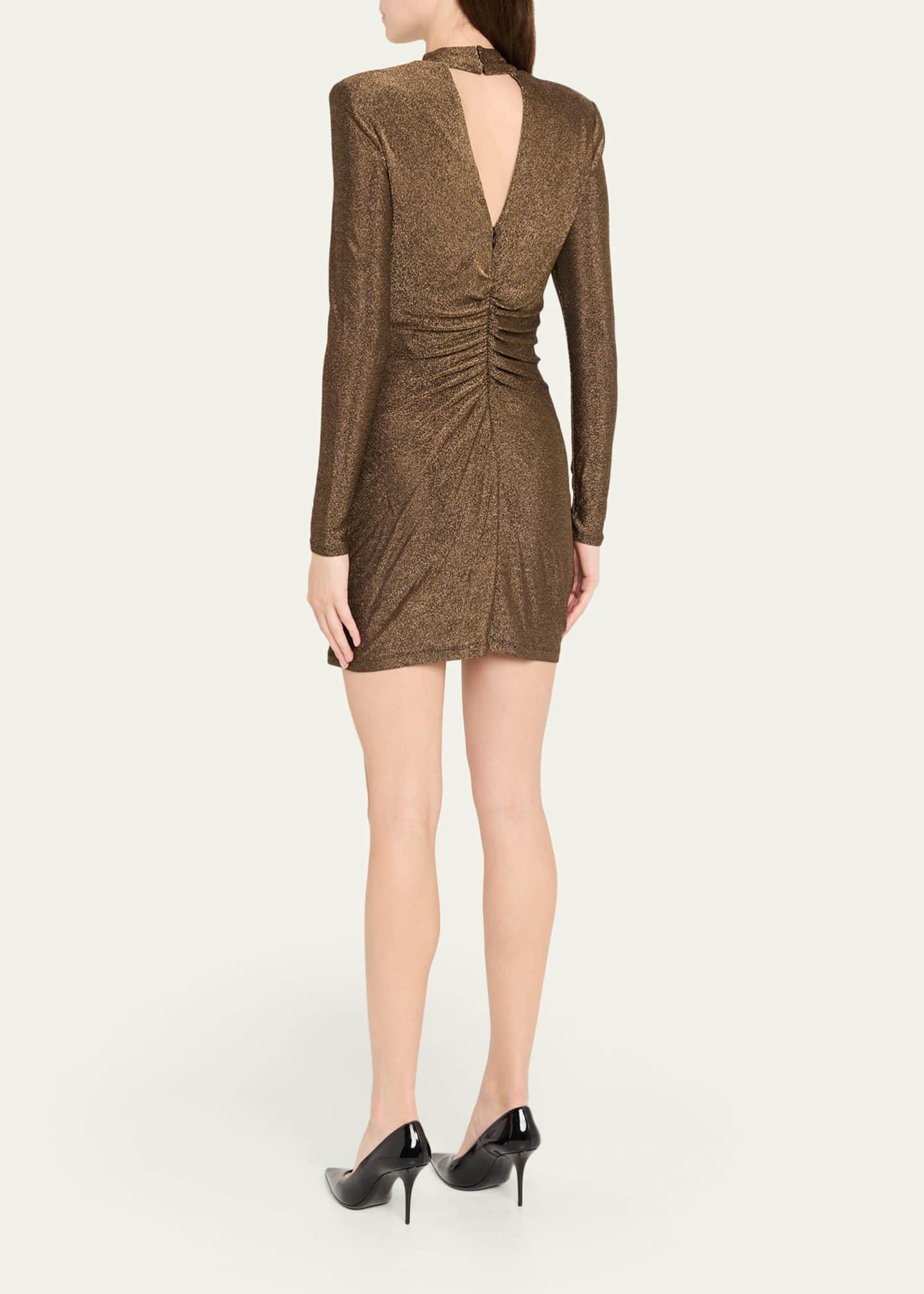 Ramy Brook Women's Amarylis Ruched Metallic Minidress - Gold Knit - Size Medium