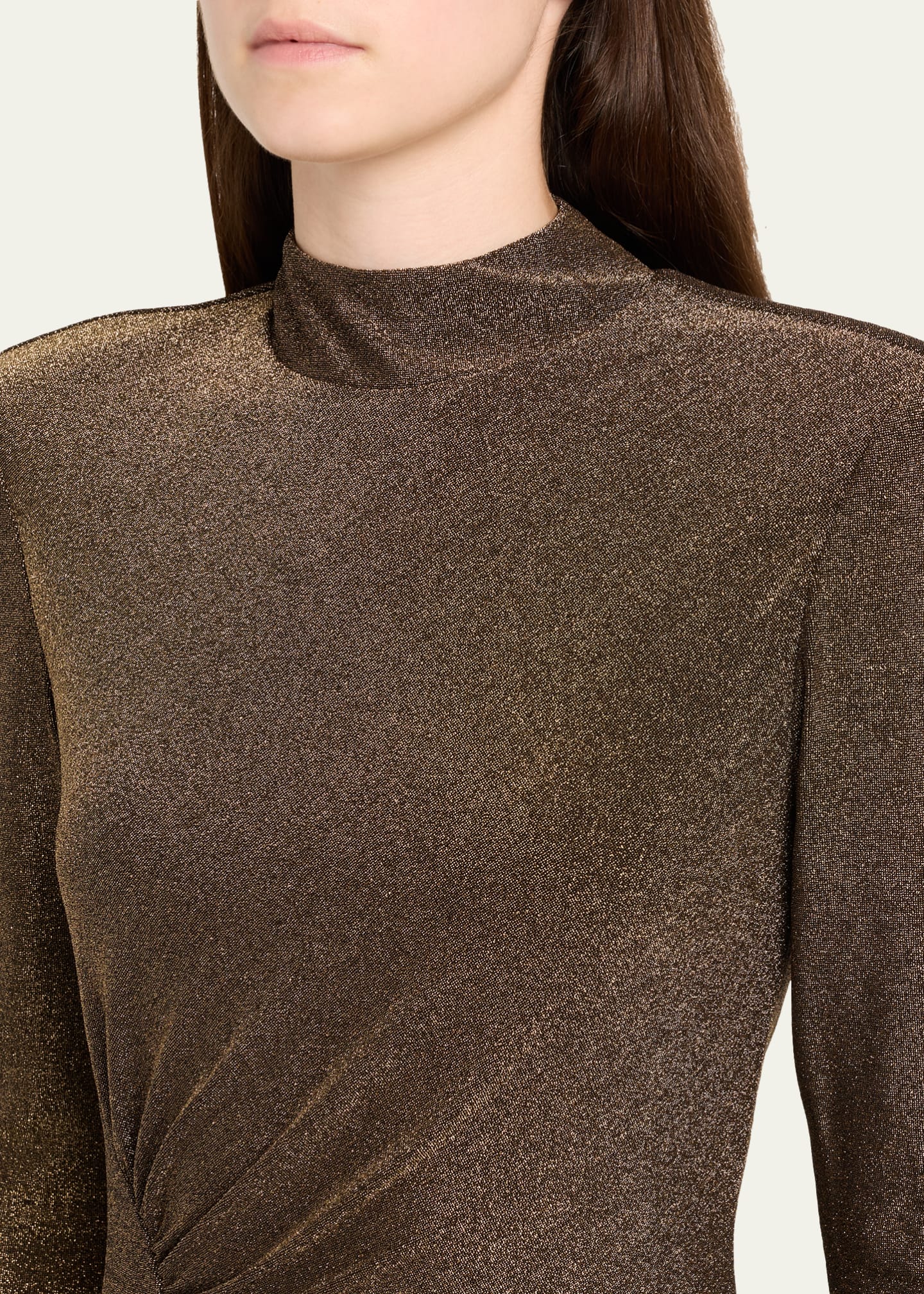Ramy Brook Amarylis Sparkle Knit Mock Neck Mini Dress in Gold Knit - M