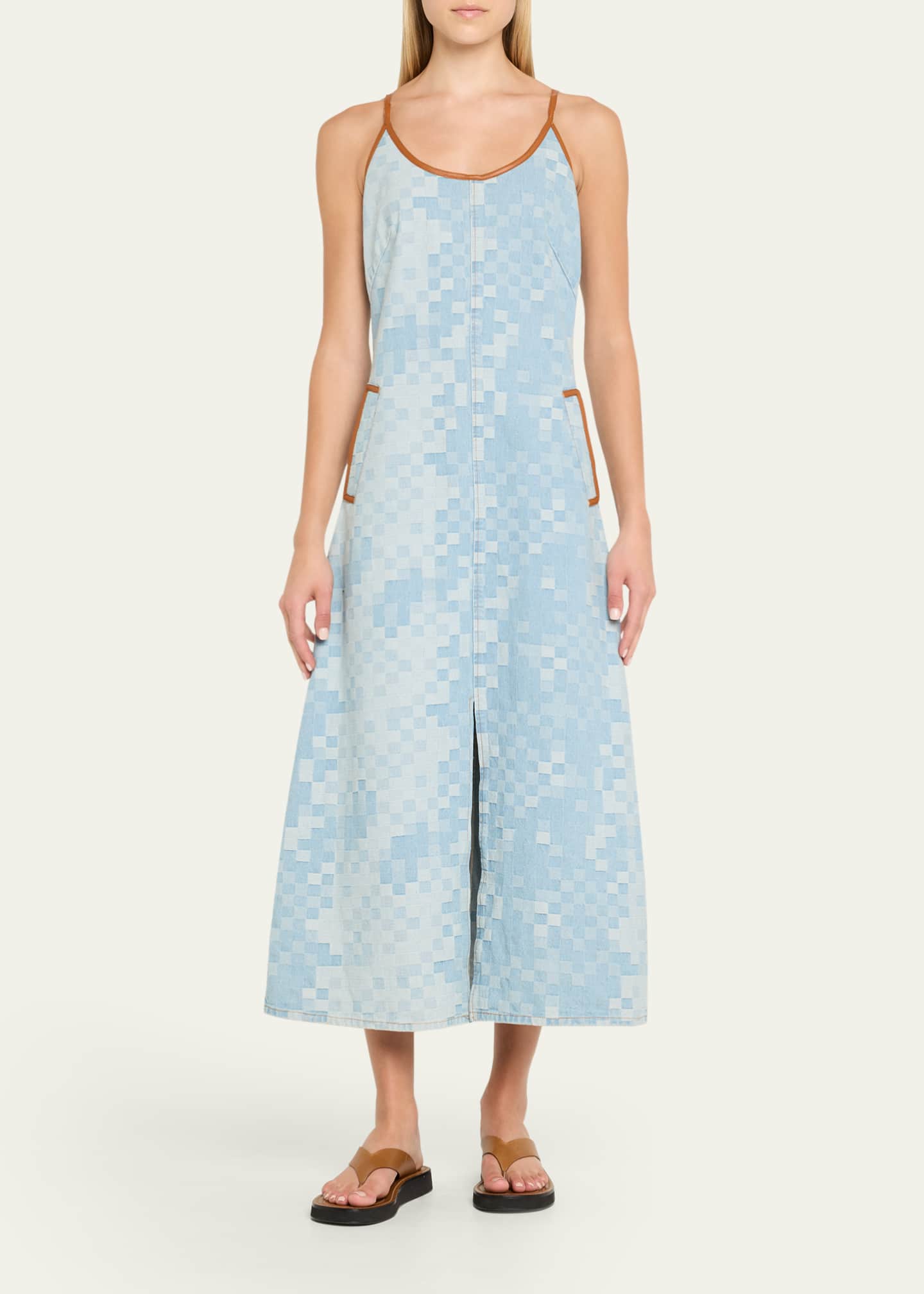 white christmas dresses Checker Denim A line Dress main image 1