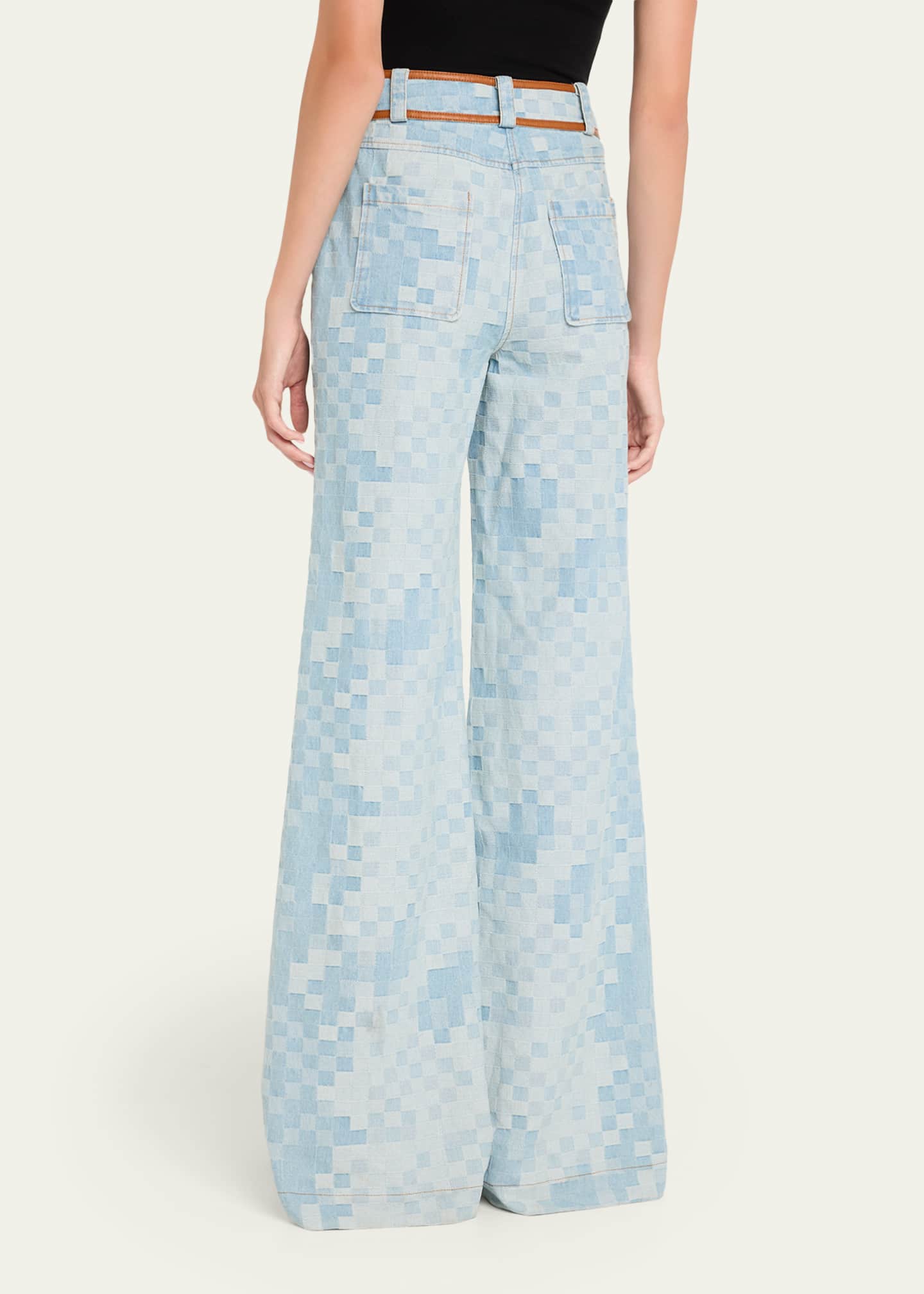 Ramy Brook Paula Checkered Denim Wide-Leg Pants - Bergdorf Goodman