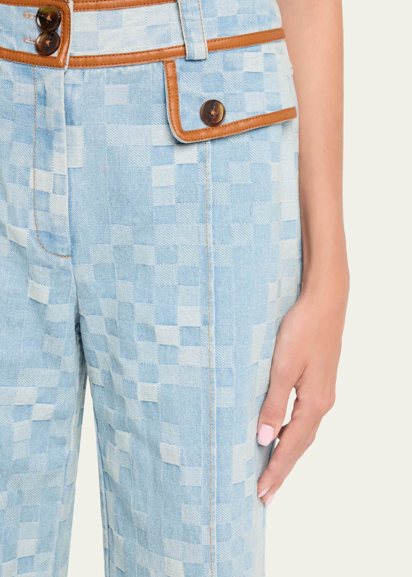 Ramy Brook Paula Checkered Denim Wide-Leg Pants - Bergdorf Goodman