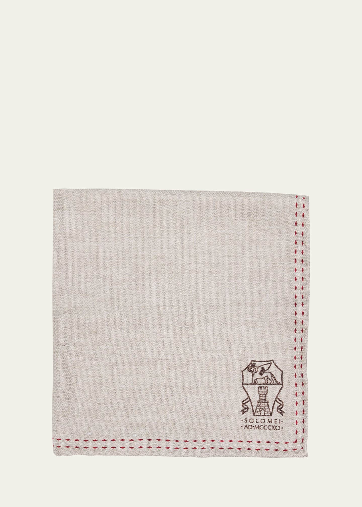 Brunello Cucinelli Men's Silk Logo Emblem Pocket Square