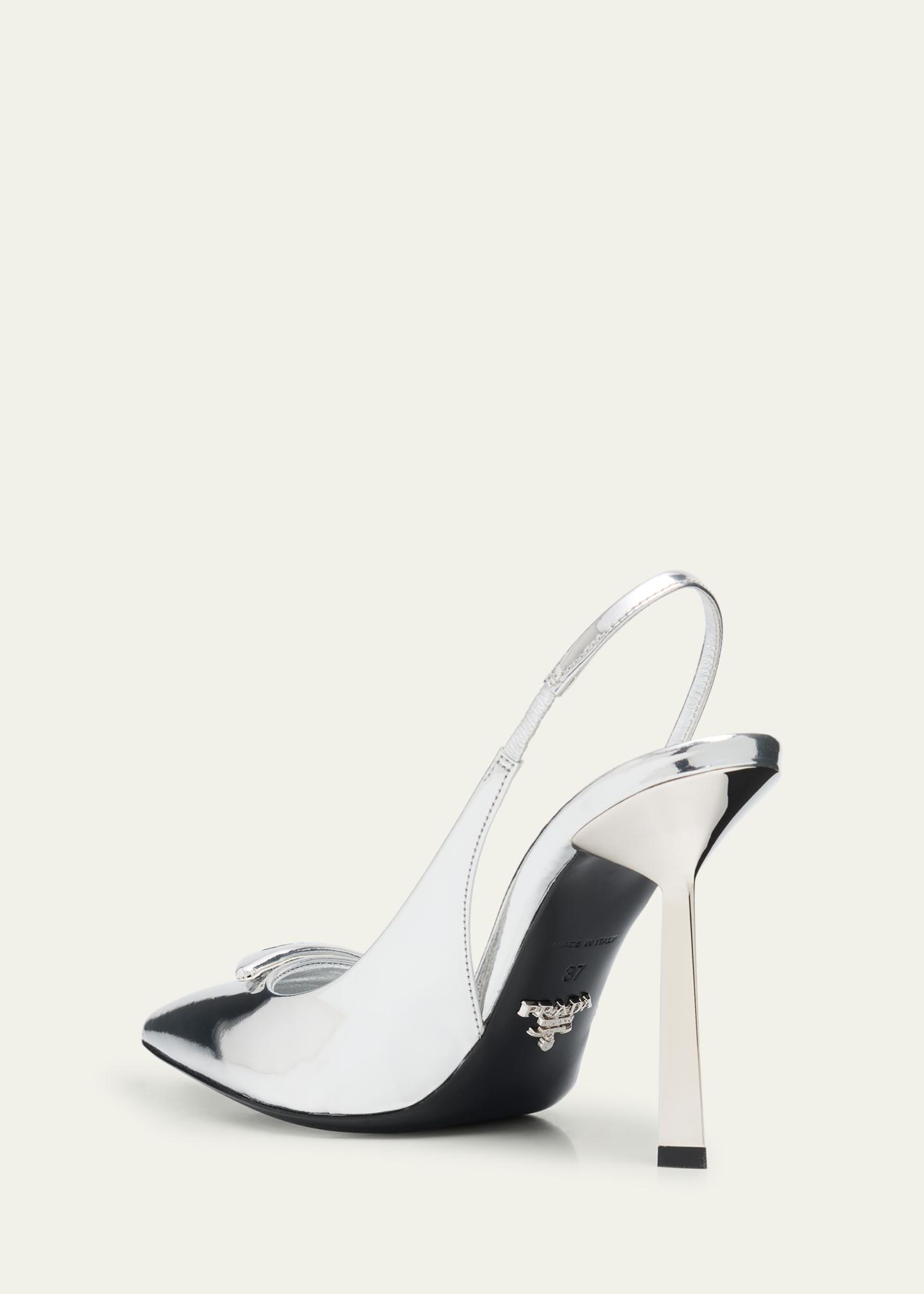 Prada Metallic Leather Padded Triangle Slingback Pumps - Bergdorf