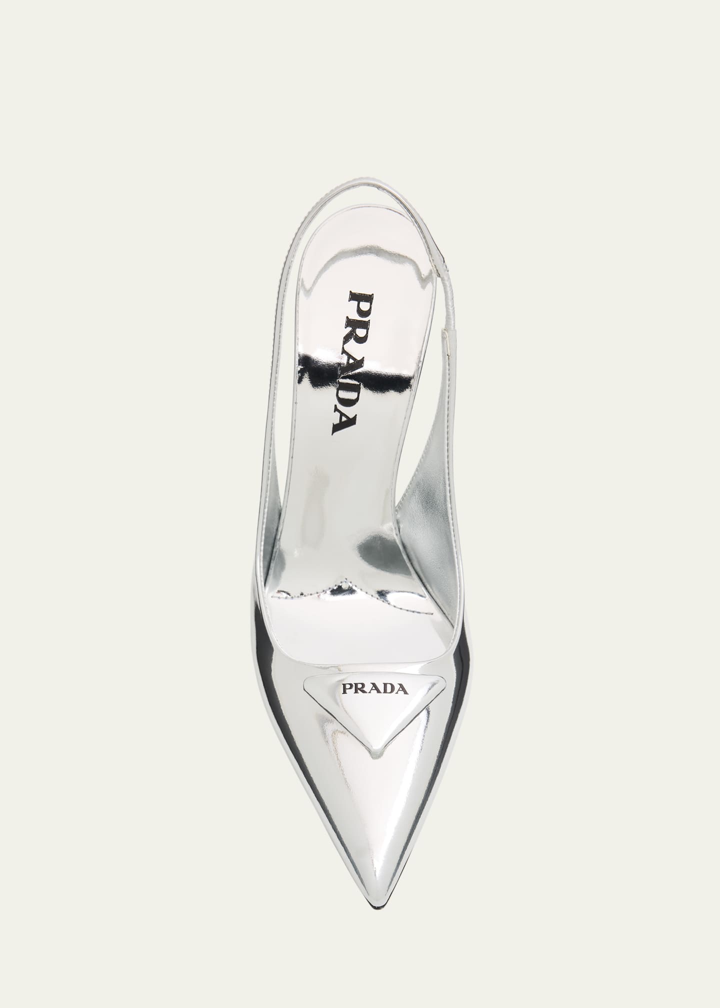 Prada Metallic Leather Padded Triangle Slingback Pumps