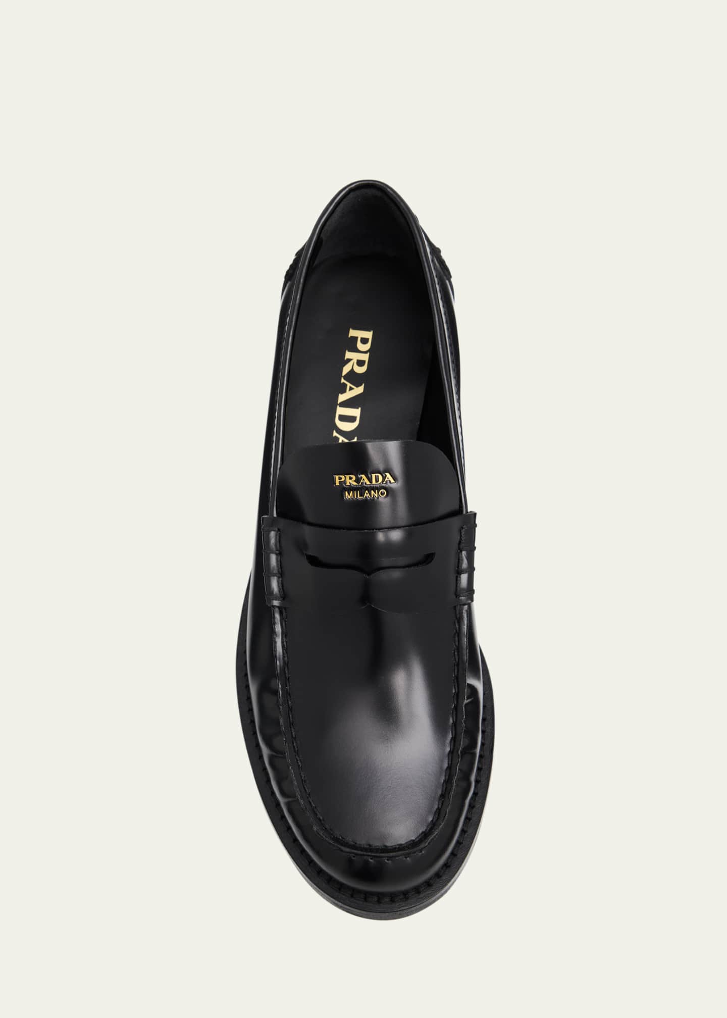 Prada Leather Ruched Penny Loafers - Bergdorf Goodman