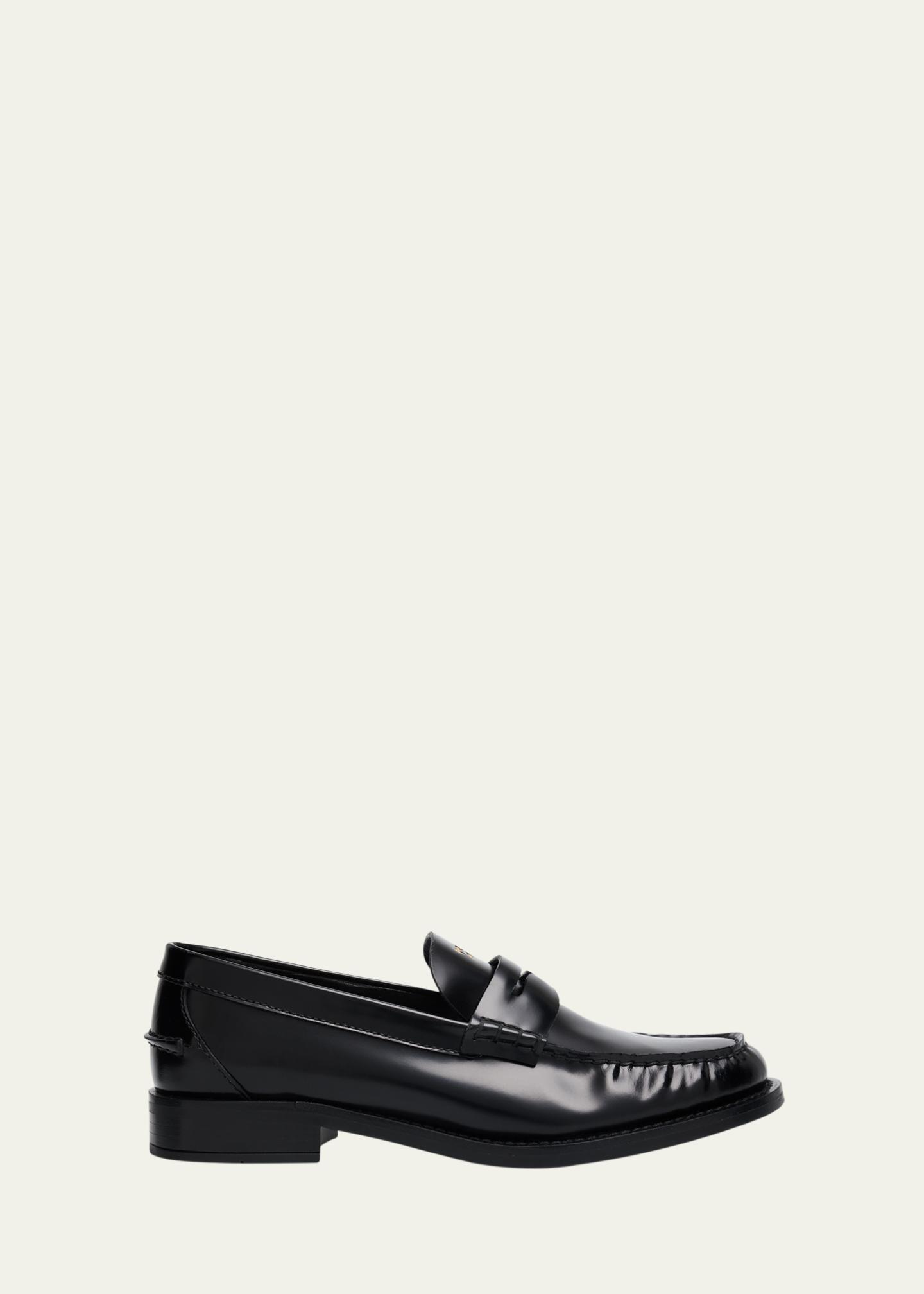 靴 PRADA leather penny loafers Prada Leather Ruched Penny Loafers - Bergdorf Goodman