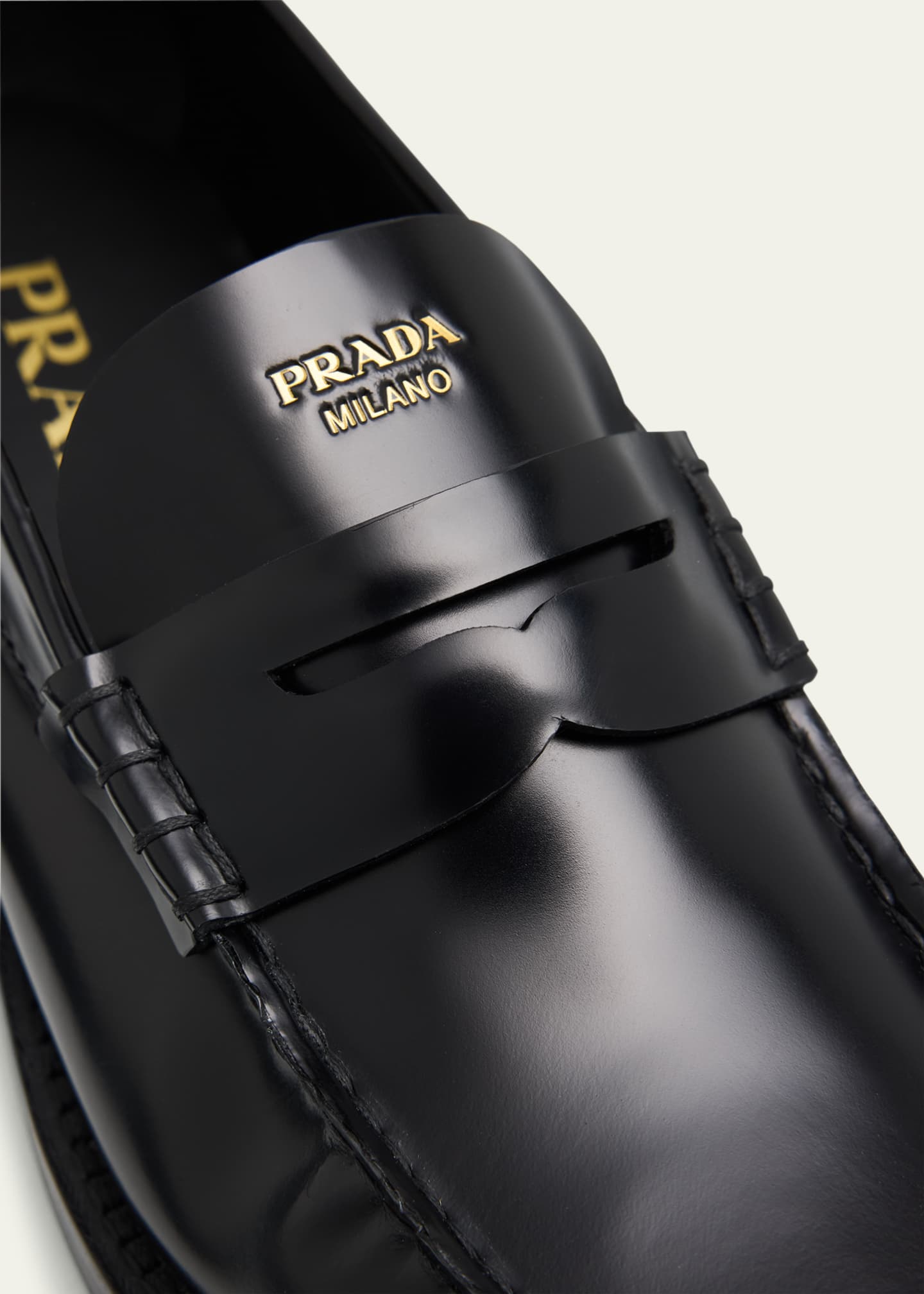 Prada Leather Ruched Penny Loafers - Bergdorf Goodman