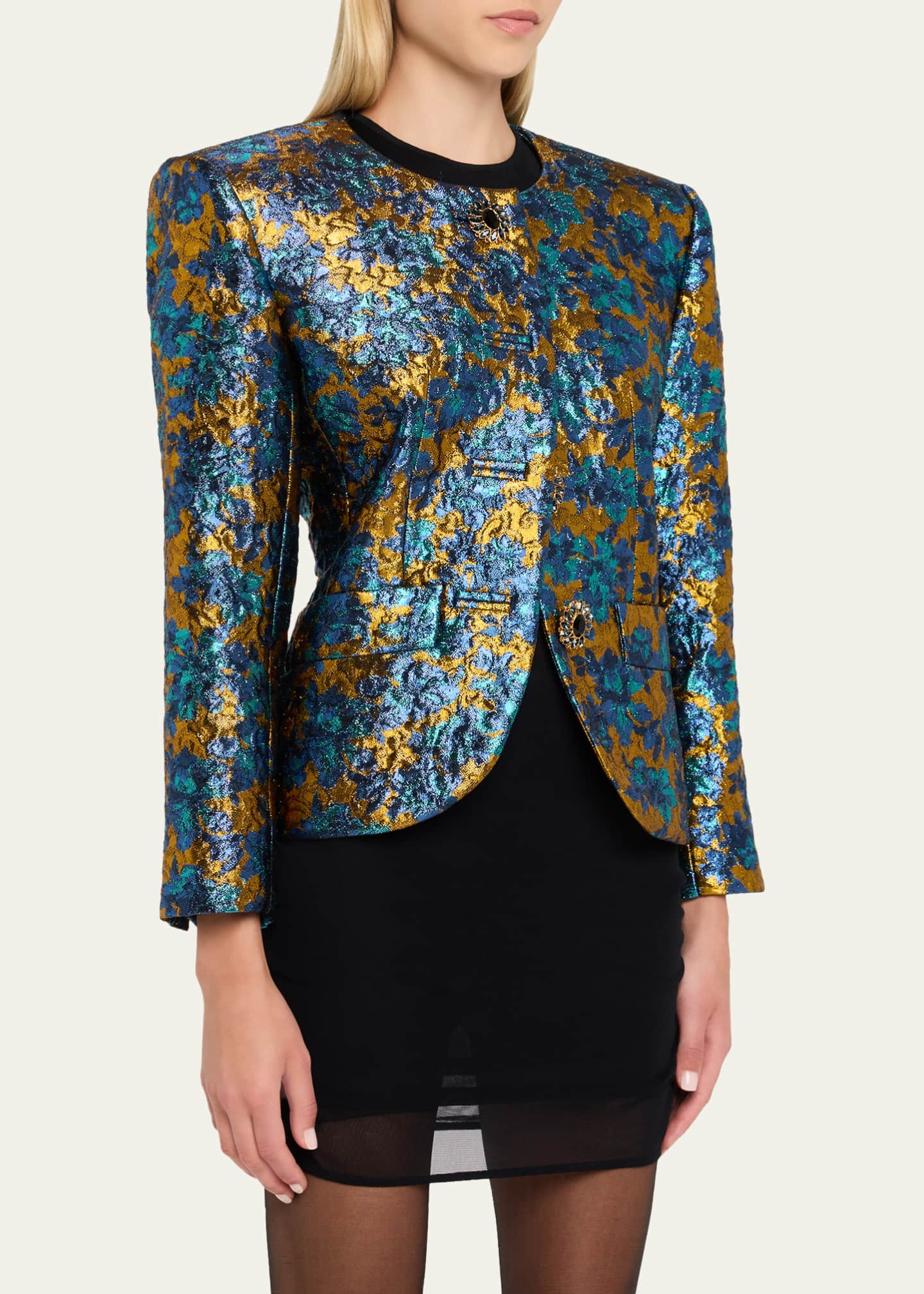 Saint Laurent Metallic Floral Brocade Single-Breasted Jacket Image 4 of 4