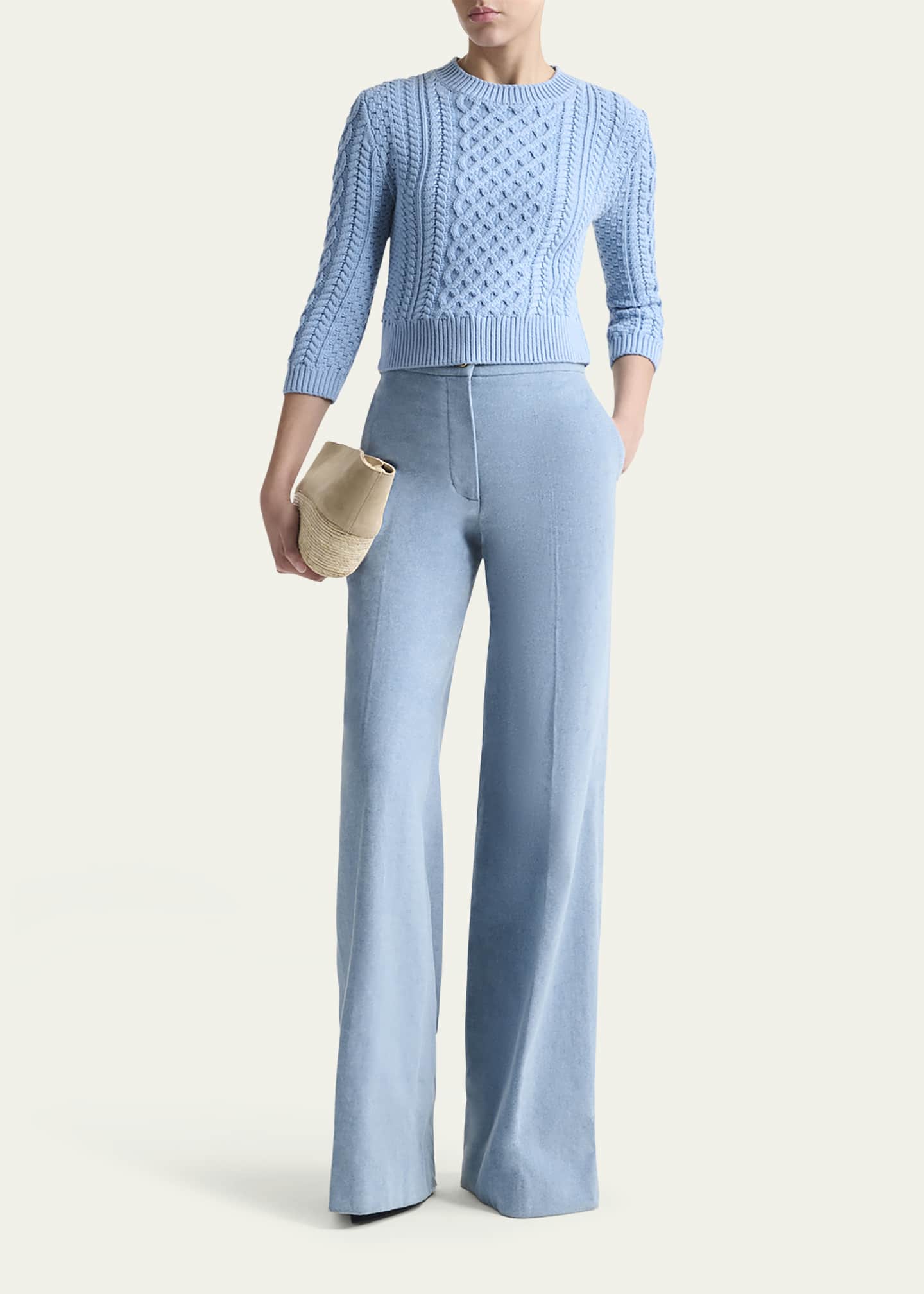 Altuzarra Cabbie Cable Knit 3/4-Sleeve Sweater Image 2 of 5