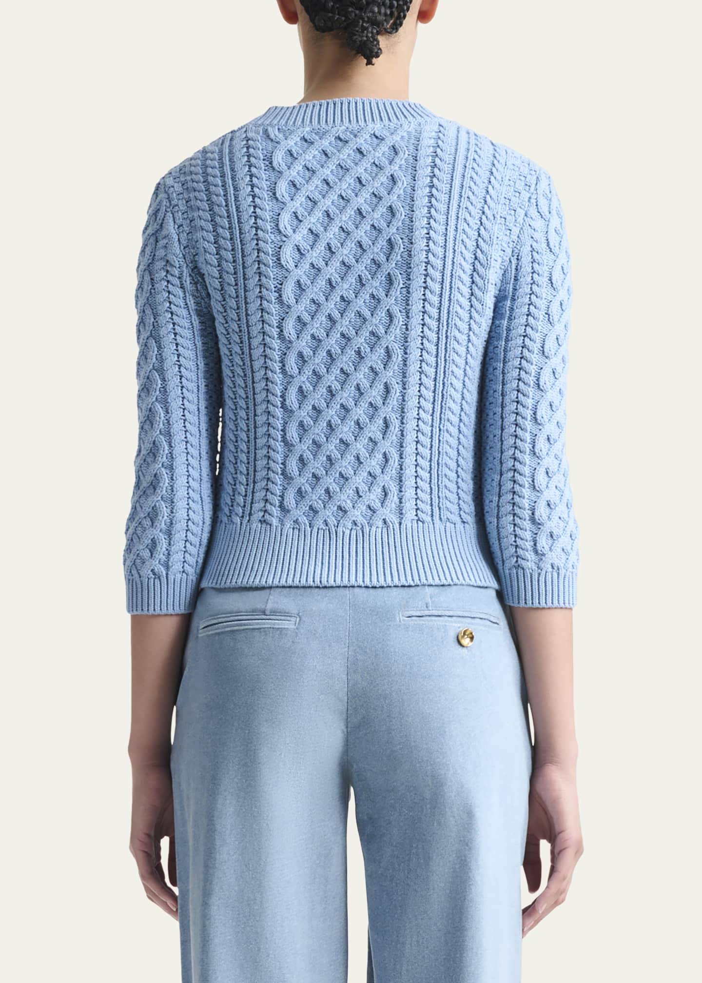 Altuzarra Cabbie Cable Knit 3/4-Sleeve Sweater Image 3 of 5