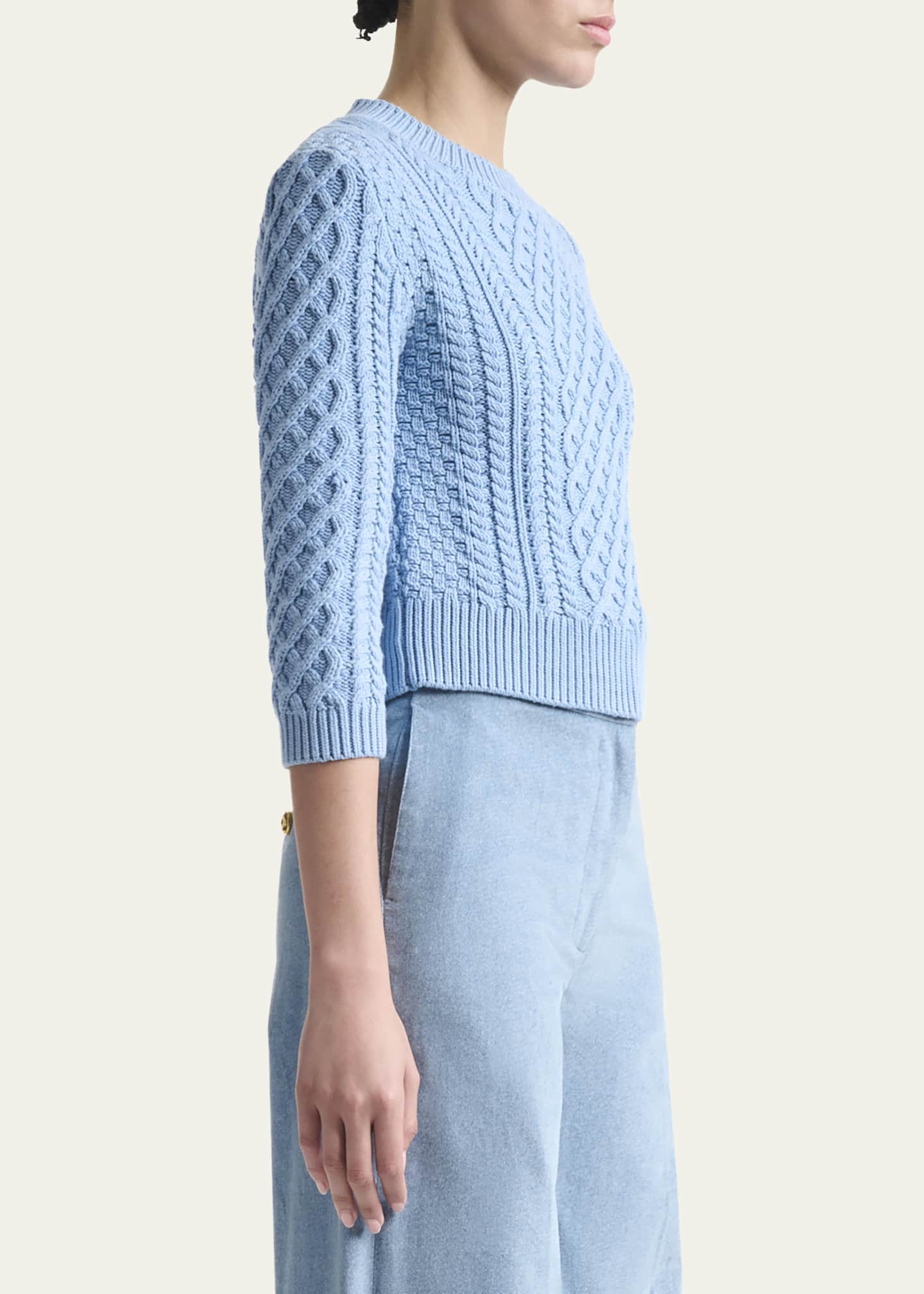 Altuzarra Cabbie Cable Knit 3/4-Sleeve Sweater Image 4 of 5