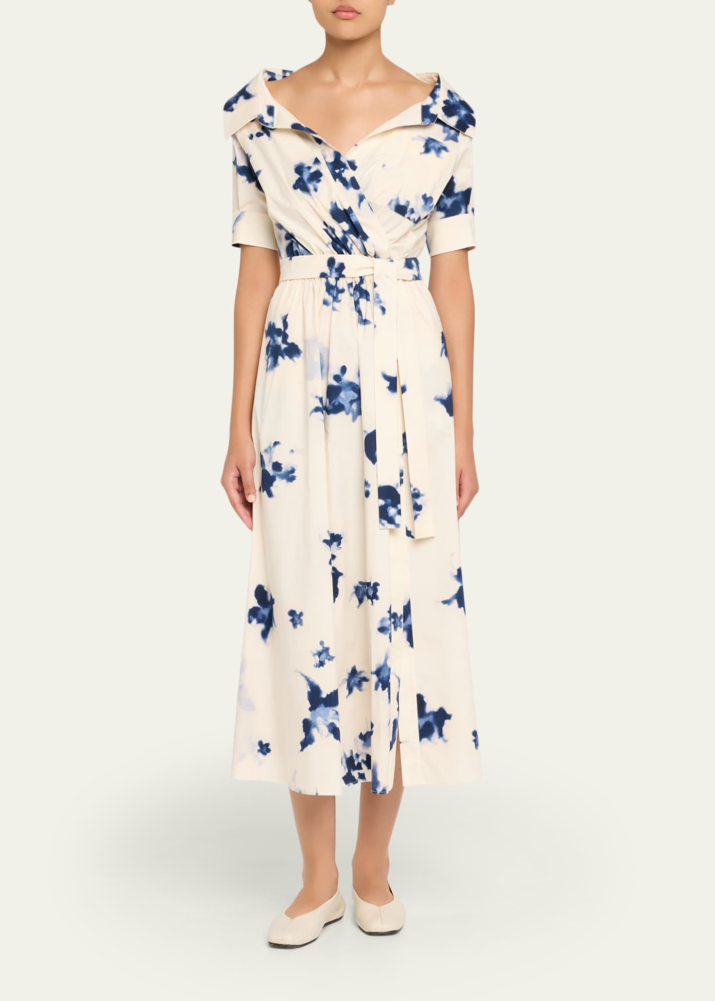 Altuzarra Lydia Floral Short-Sleeve Wrap Midi Shirtdress Image 2 of 5