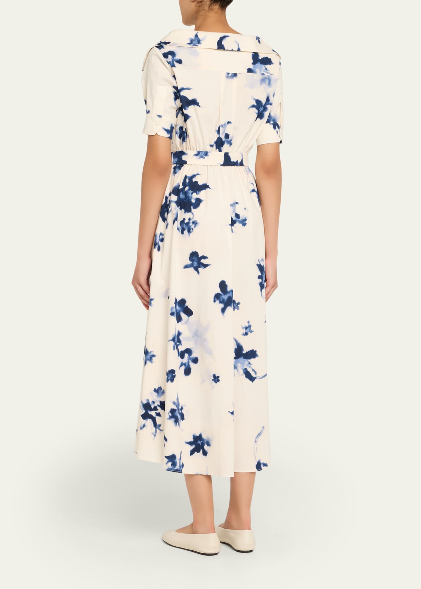 Altuzarra Lydia Floral Short-Sleeve Wrap Midi Shirtdress Image 3 of 5