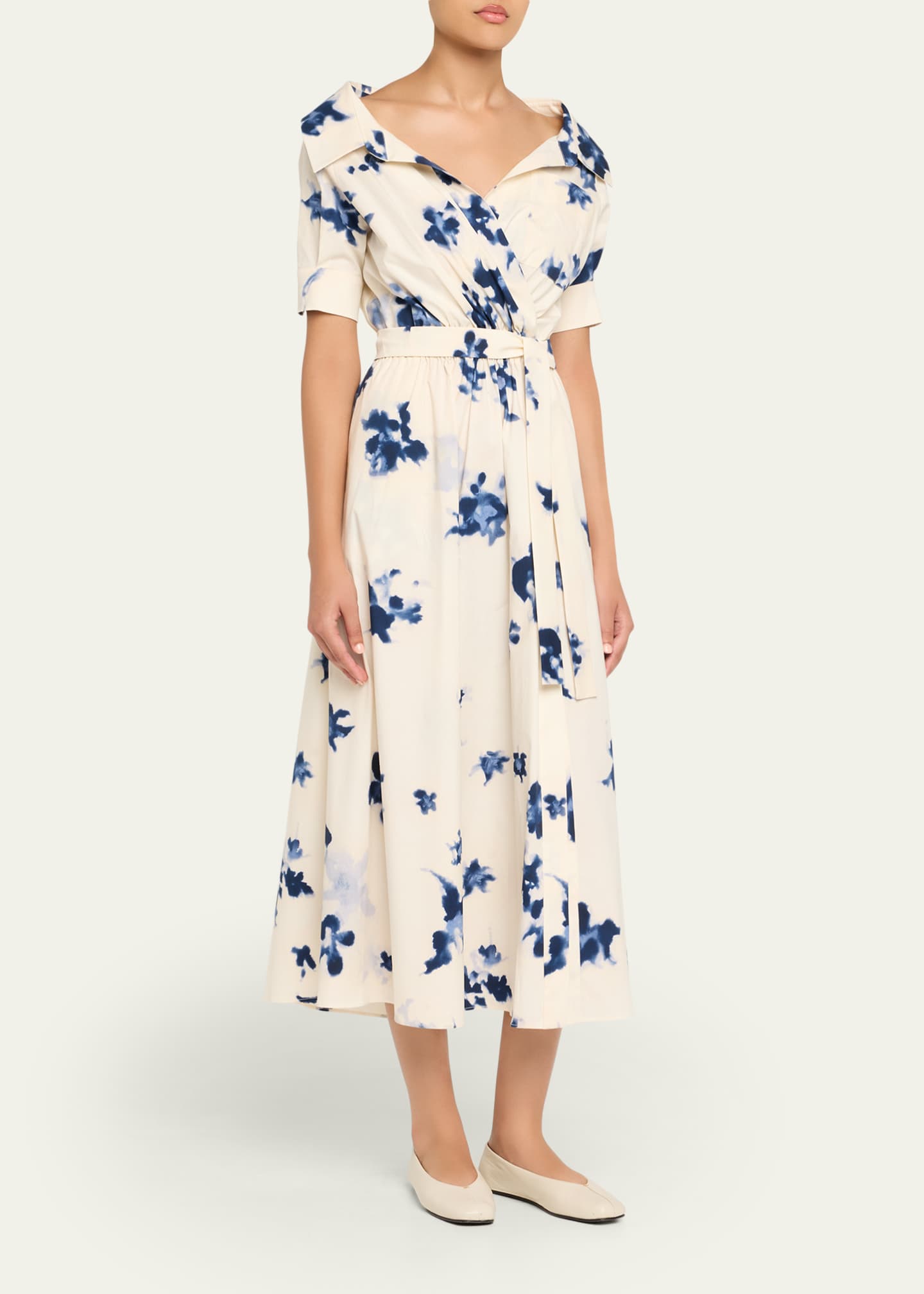Altuzarra Lydia Floral Short-Sleeve Wrap Midi Shirtdress Image 4 of 5