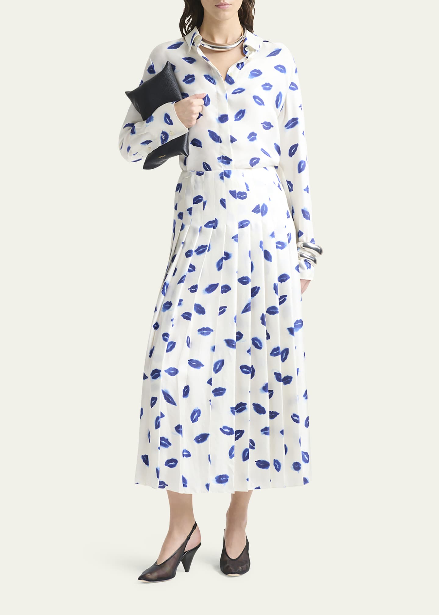 Altuzarra Monti Lip-Print Pleated Maxi Skirt Image 2 of 5