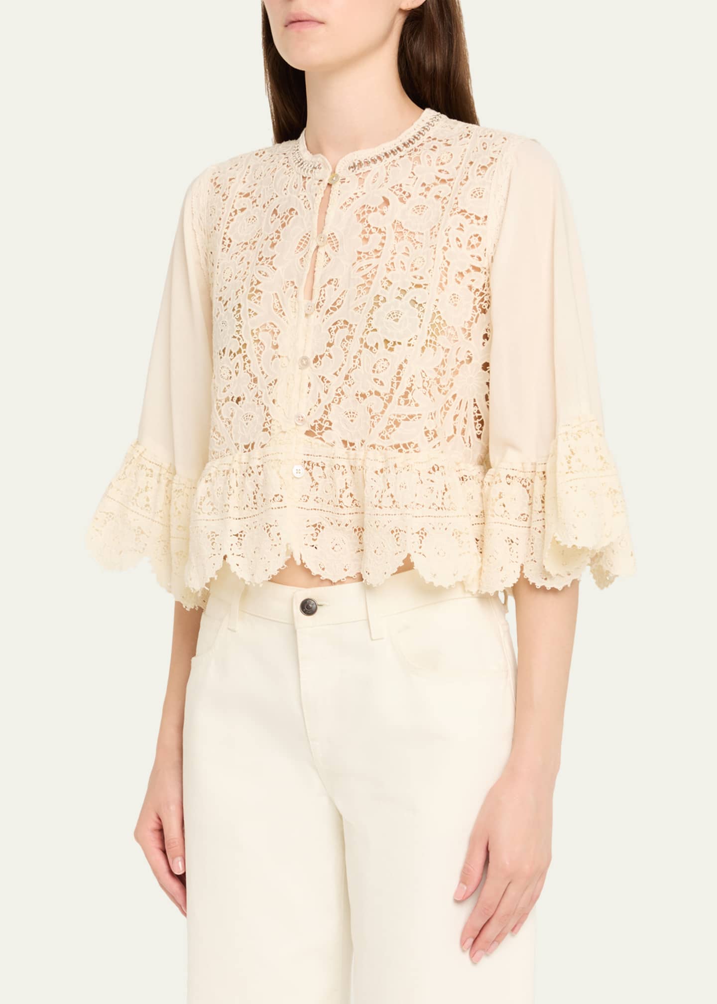 Shanna Lace Three-Quarter Sleeve Top