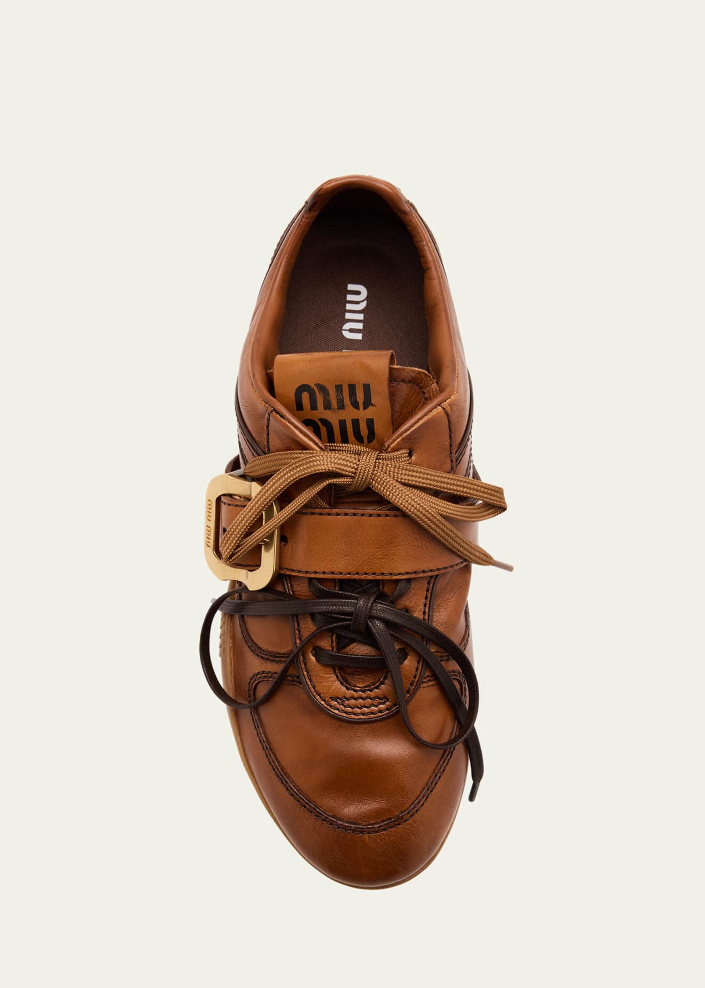 Miu Miu Allacciate Leather Buckle Low-Top Sneakers