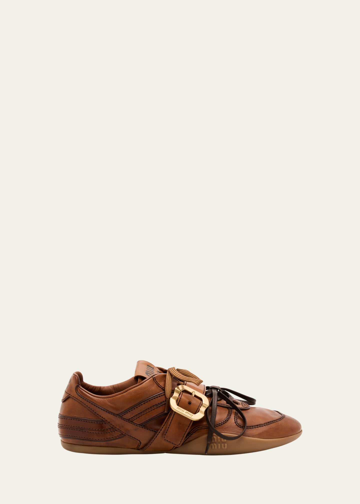 Miu Miu Allacciate Leather Buckle Low-Top Sneakers