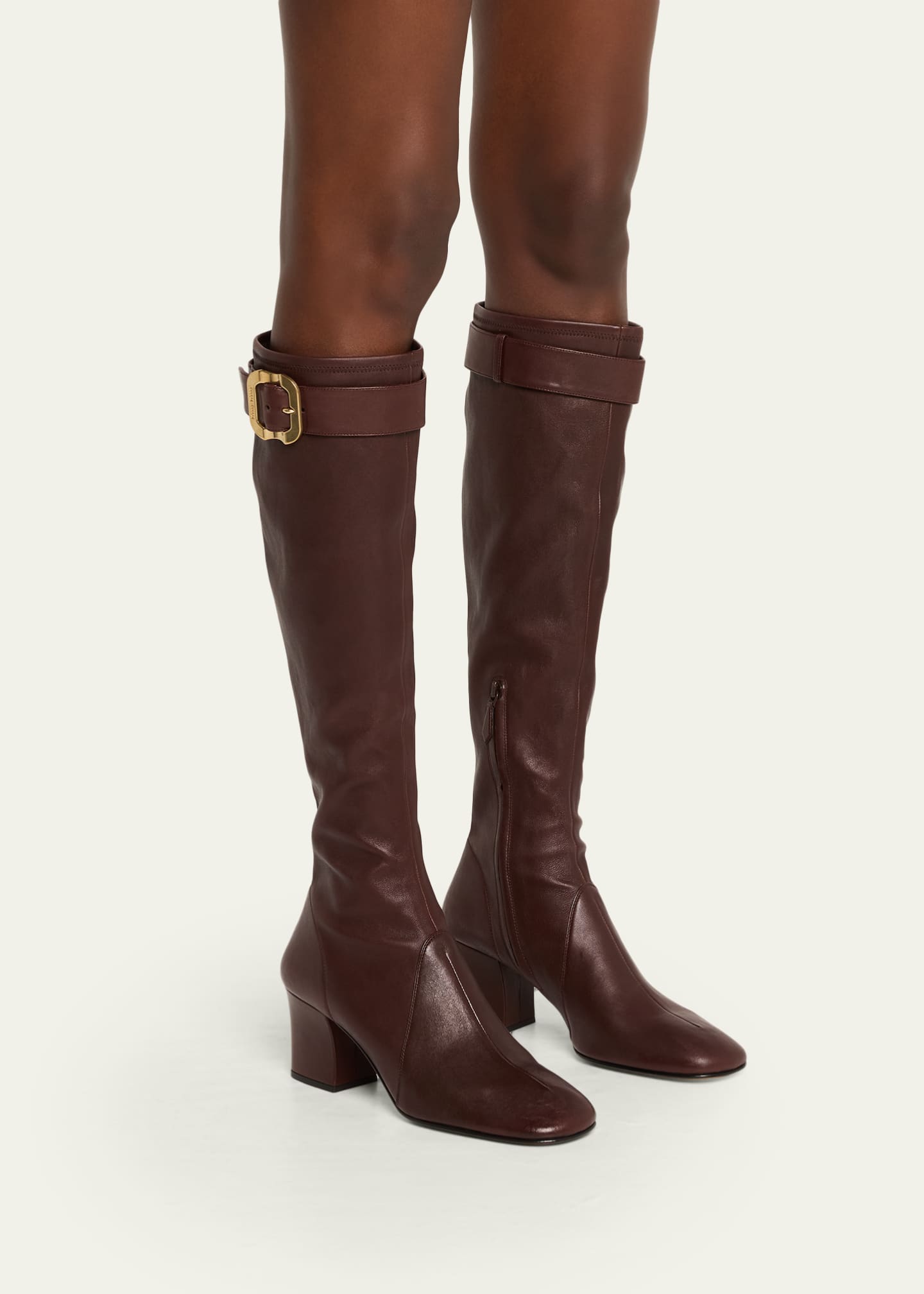 Miu Miu Stivali Stretch Leather Buckle Over-The-Knee Boots