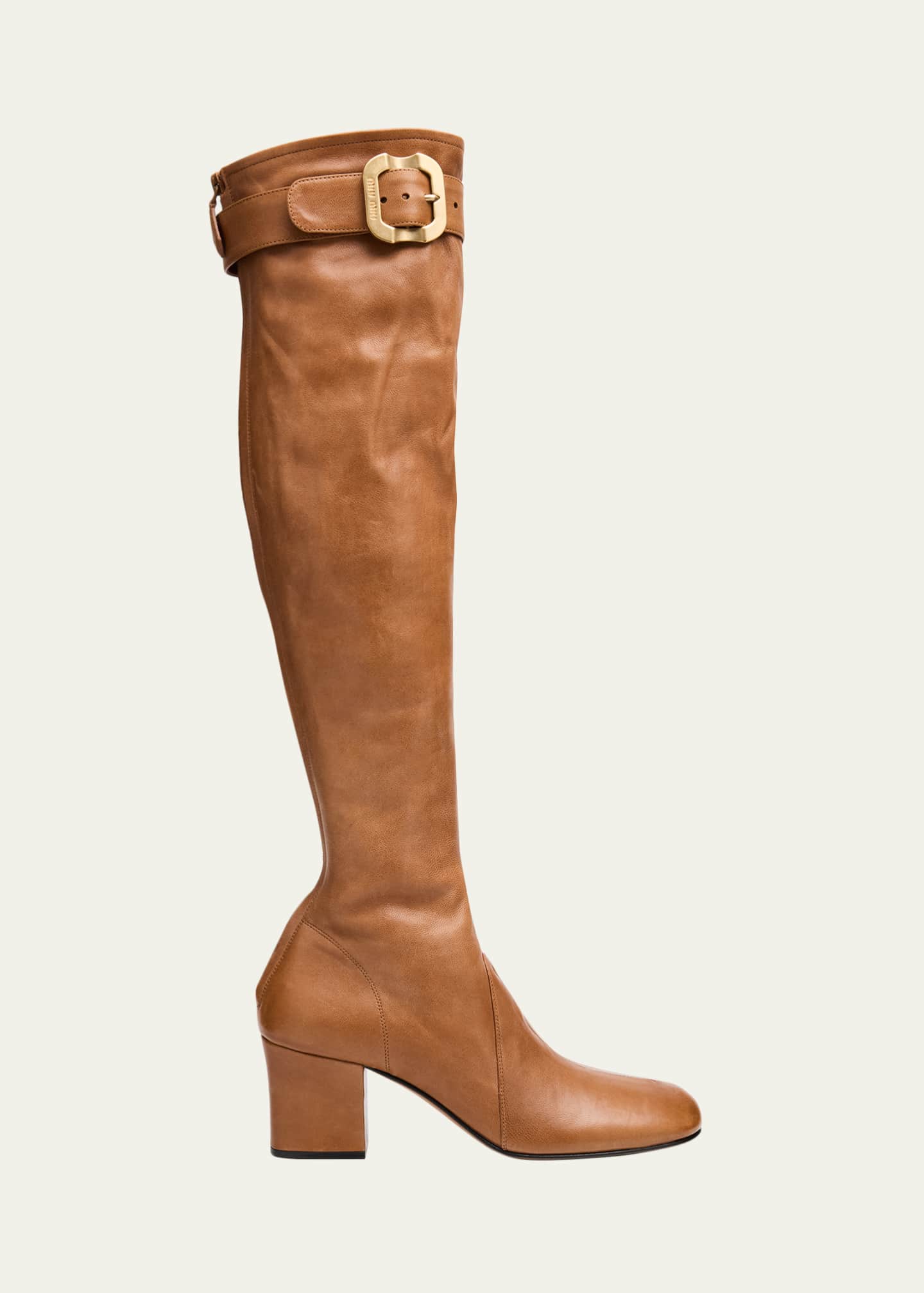 Miu Miu Stivali Stretch Leather Buckle Over-The-Knee Boots