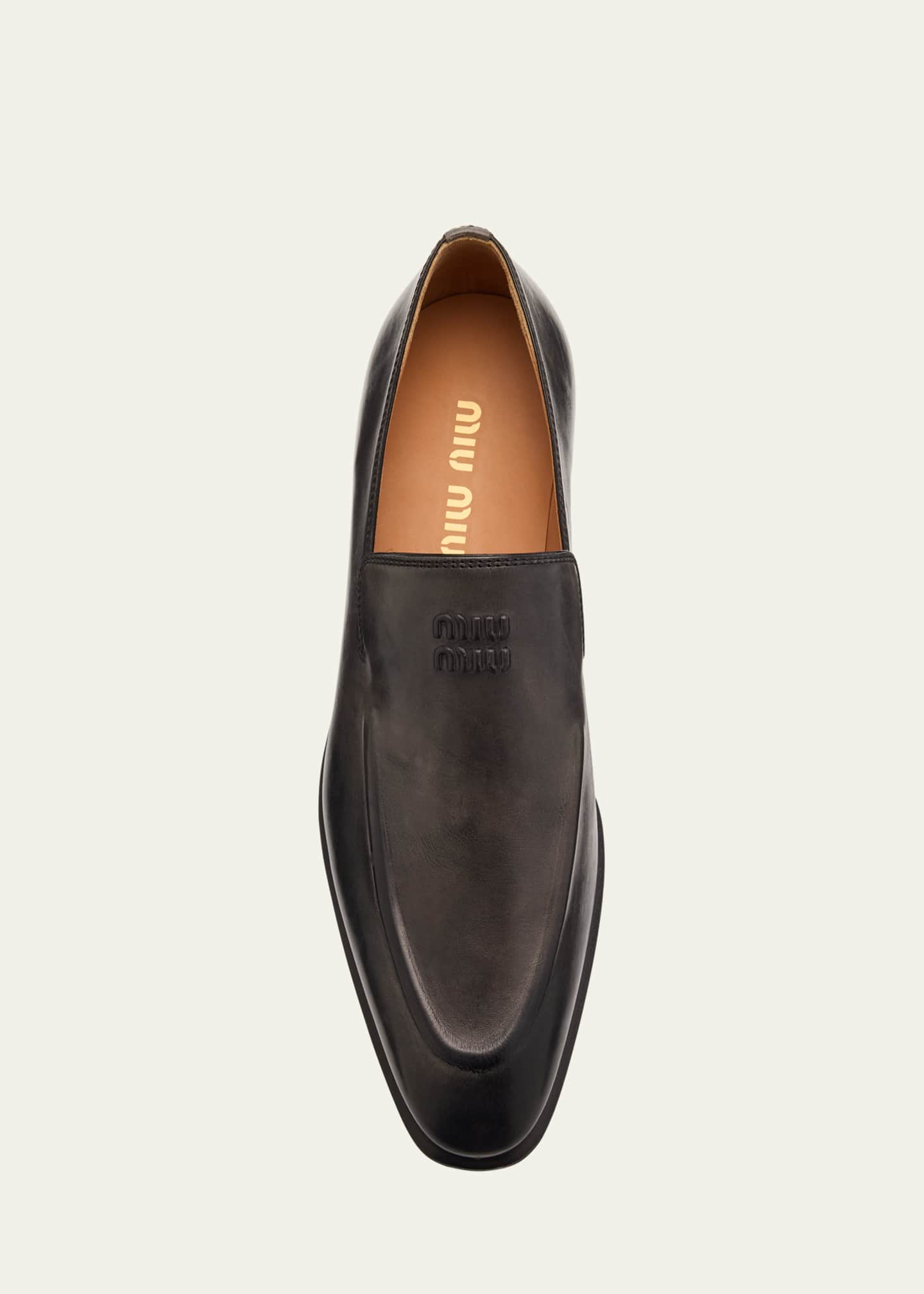 Miu Miu Embossed Logo Leather Mocassin Loafers - Bergdorf Goodman