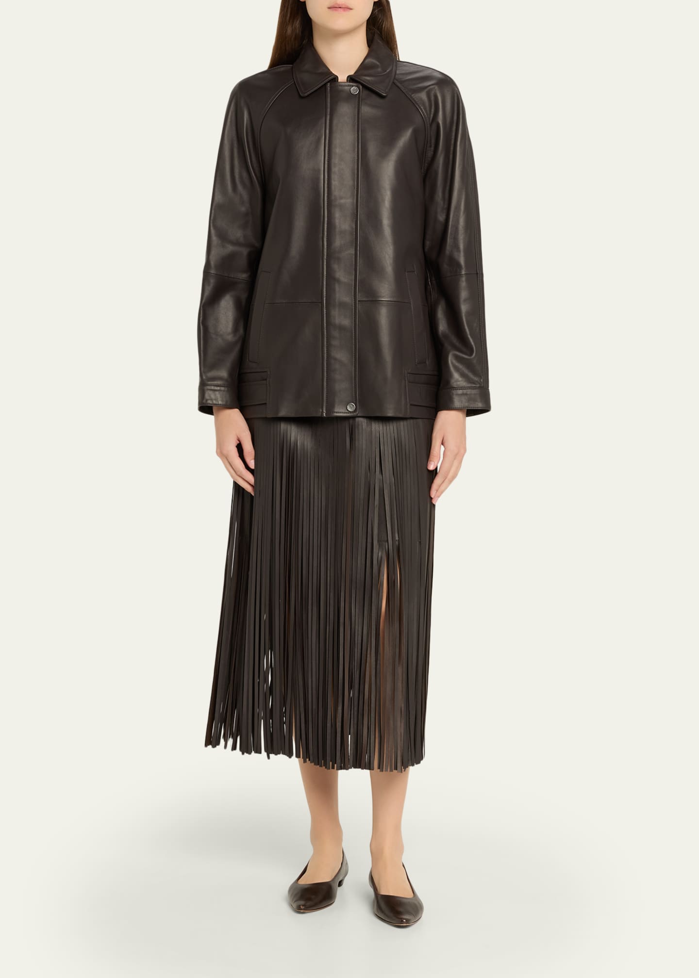 Monte Fringed Leather Midi Skirt