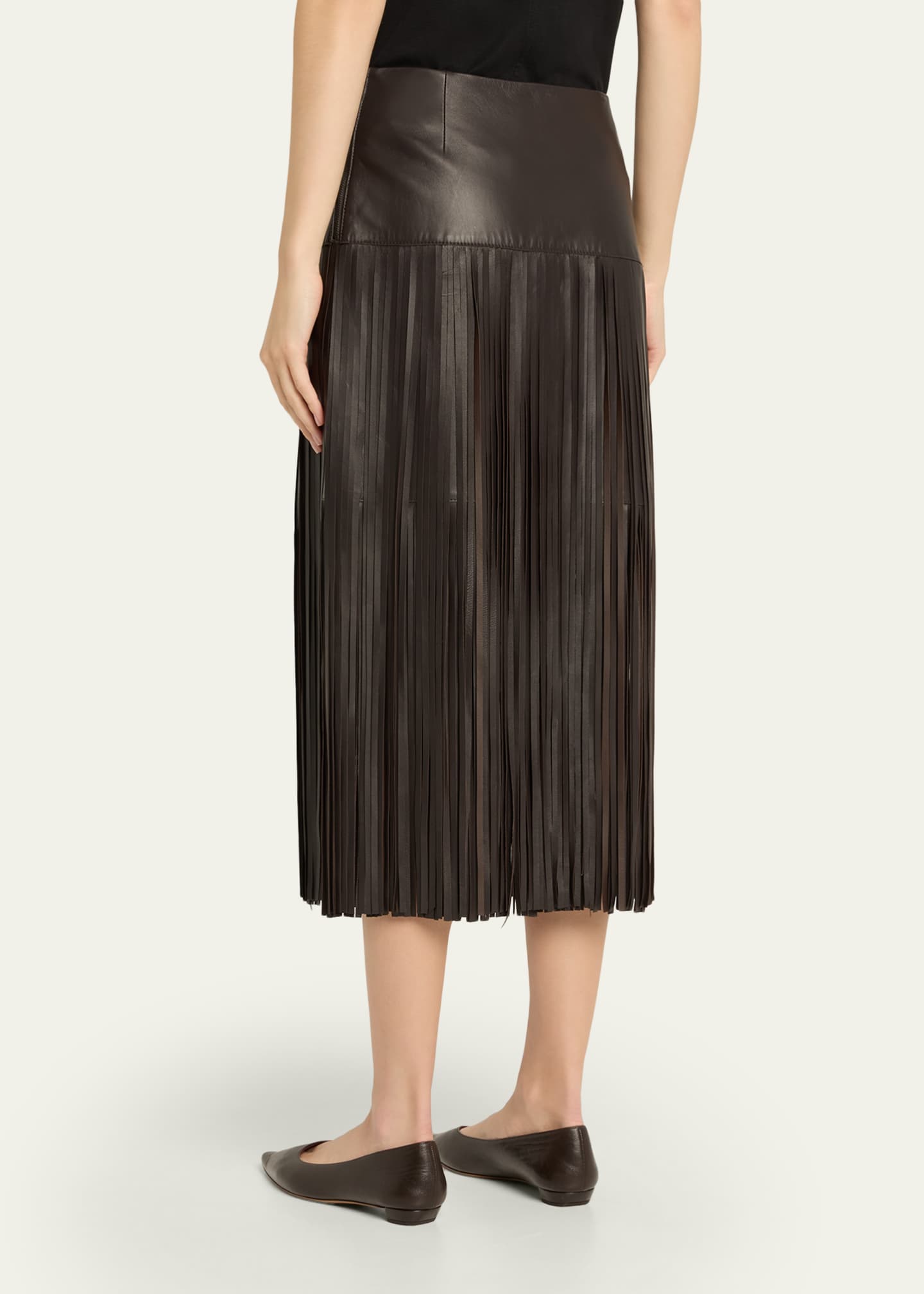 Monte Fringed Leather Midi Skirt