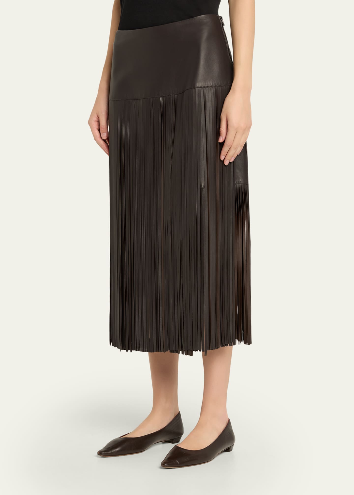 Monte Fringed Leather Midi Skirt