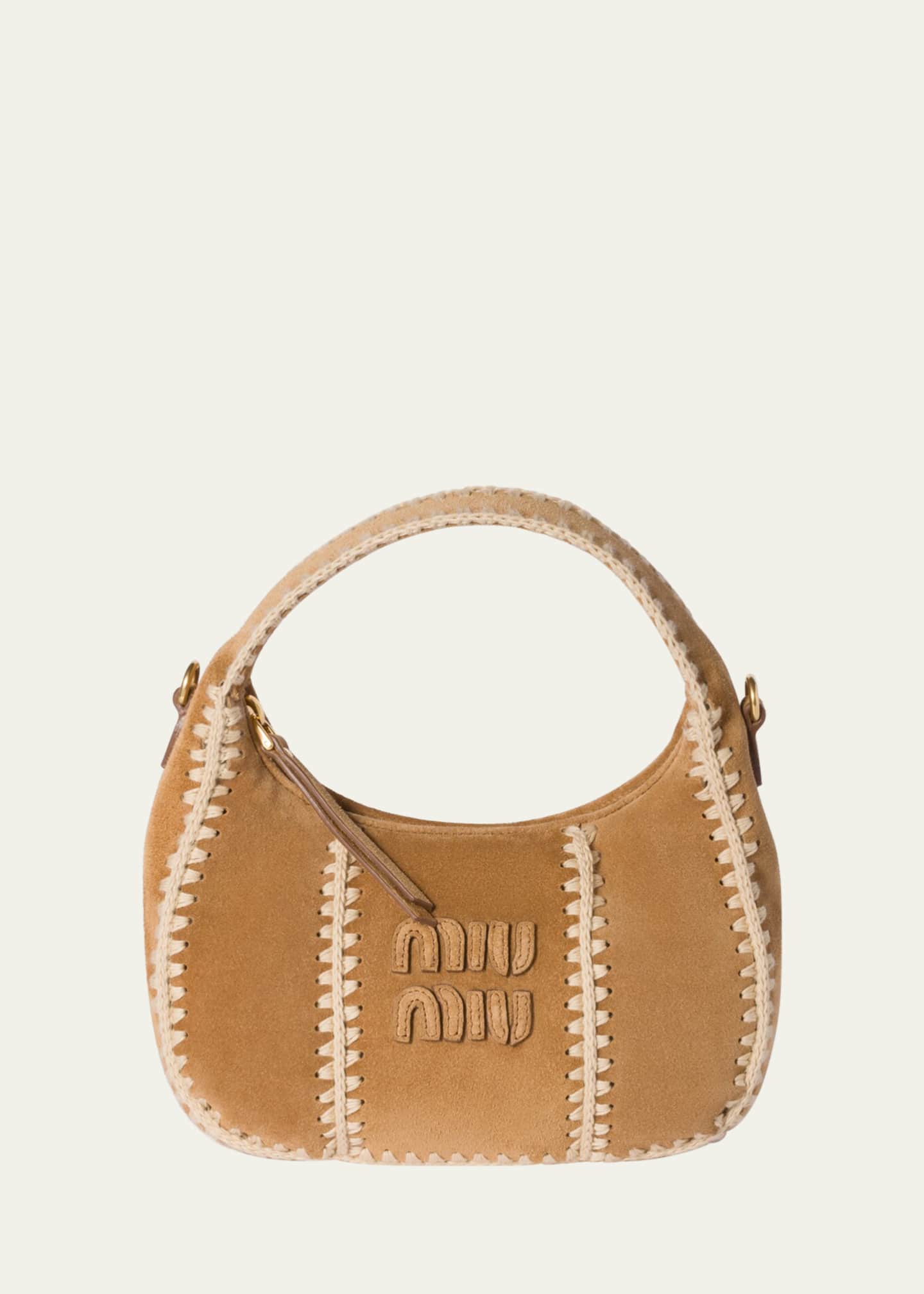 Miu Miu Wander Crochet Suede Shoulder Bag Image 1 of 3